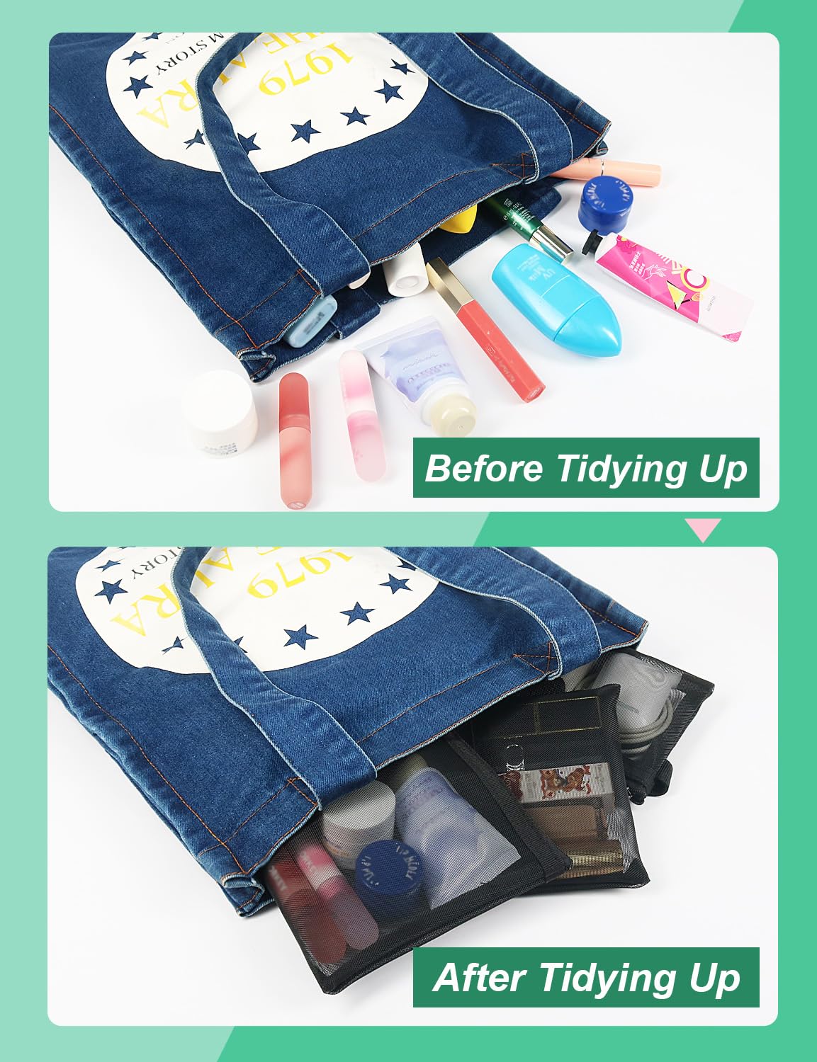 besharppin 4 Pack Mini Cosmetic Bags, Small Mesh Makeup Bag with Zipper for Home Office Purse Multipurpose Nylon Bag (Black)