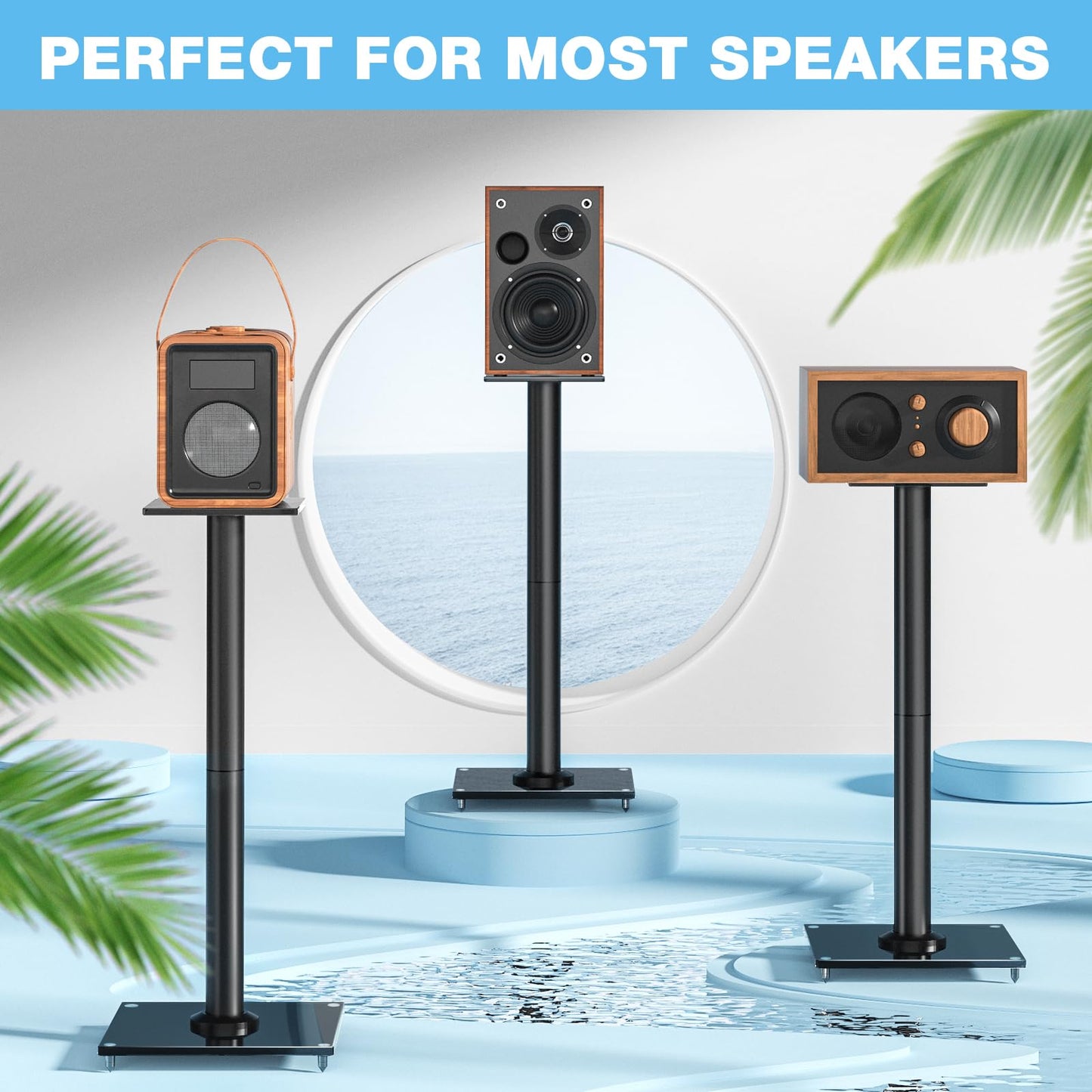 Rfiver Upgraded 45° Swivel Speaker Stands Pair for Surround Sound, Heavy Duty 28 Inch Bookshelf Speaker Stand Each Holds 22lbs Large Speaker, Floor Speaker Stand Built-in Cable Management, 1 Pair