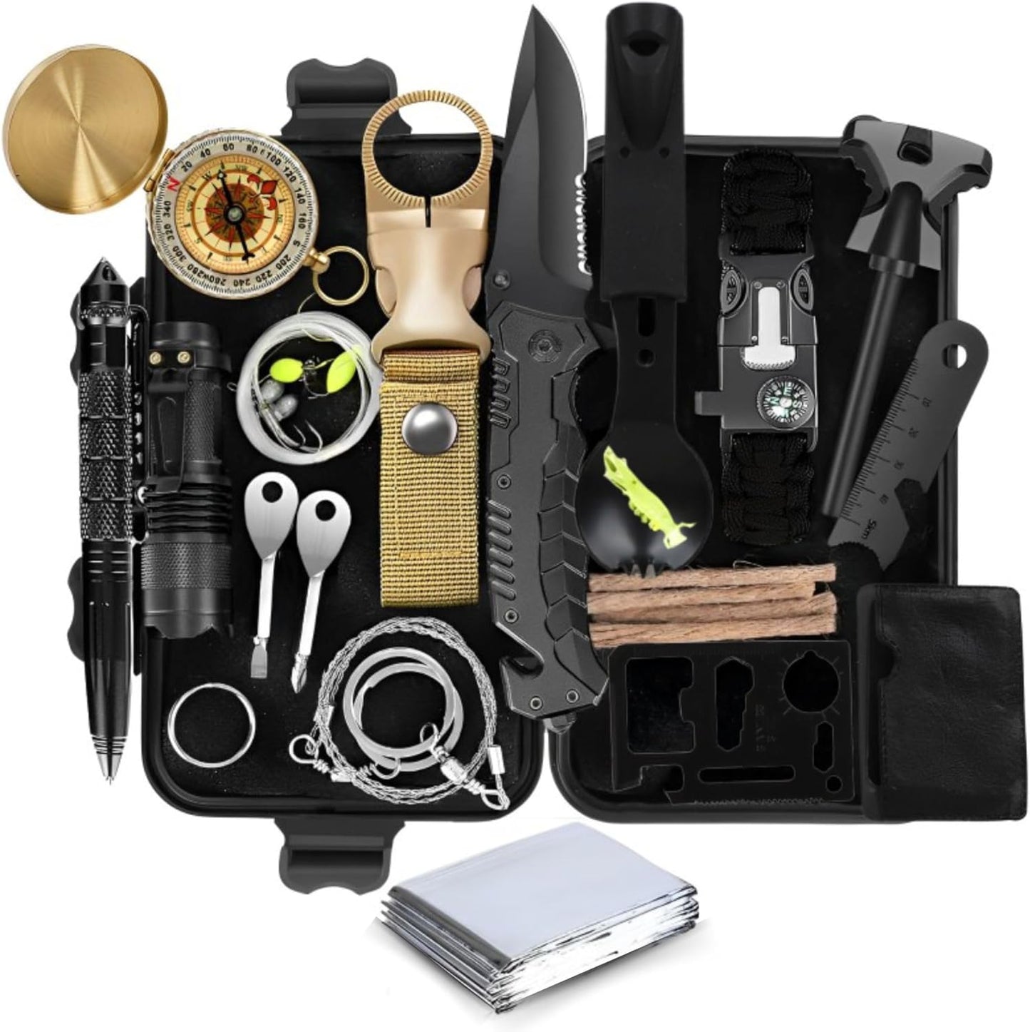 Survival Kit with Storage Case, 28 Pieces, Tactical Equipment for Camping, Backpacking, Adventures and More, Gift for Man, Dad, Husband