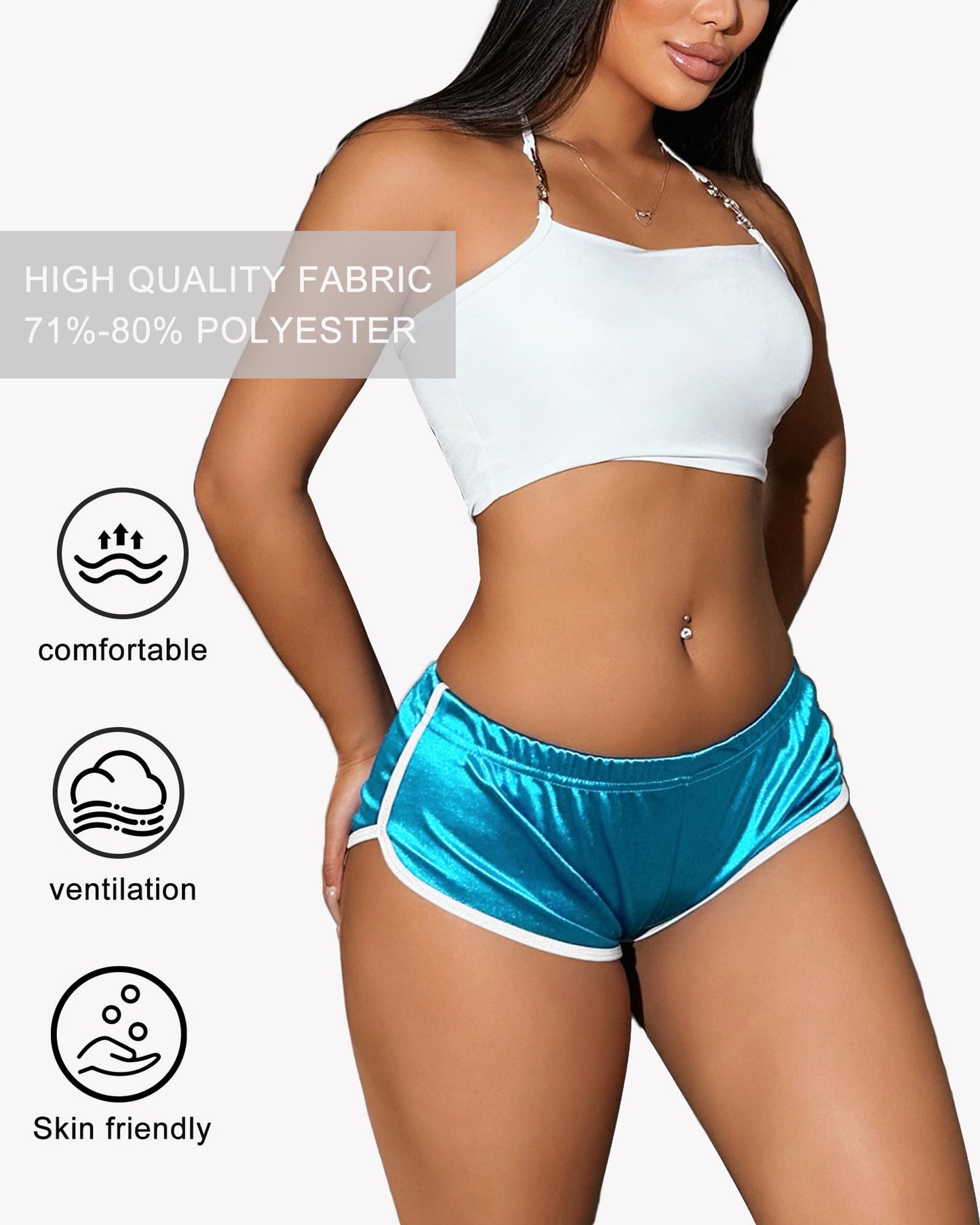 Hot Pants Shorts Booty Shorts Sports High Cut Yoga Gym Running Slimming Fitness Activewear Butt Lifting Rave Bottoms (US, Alpha, Small, Regular, Regular, Light Blue)