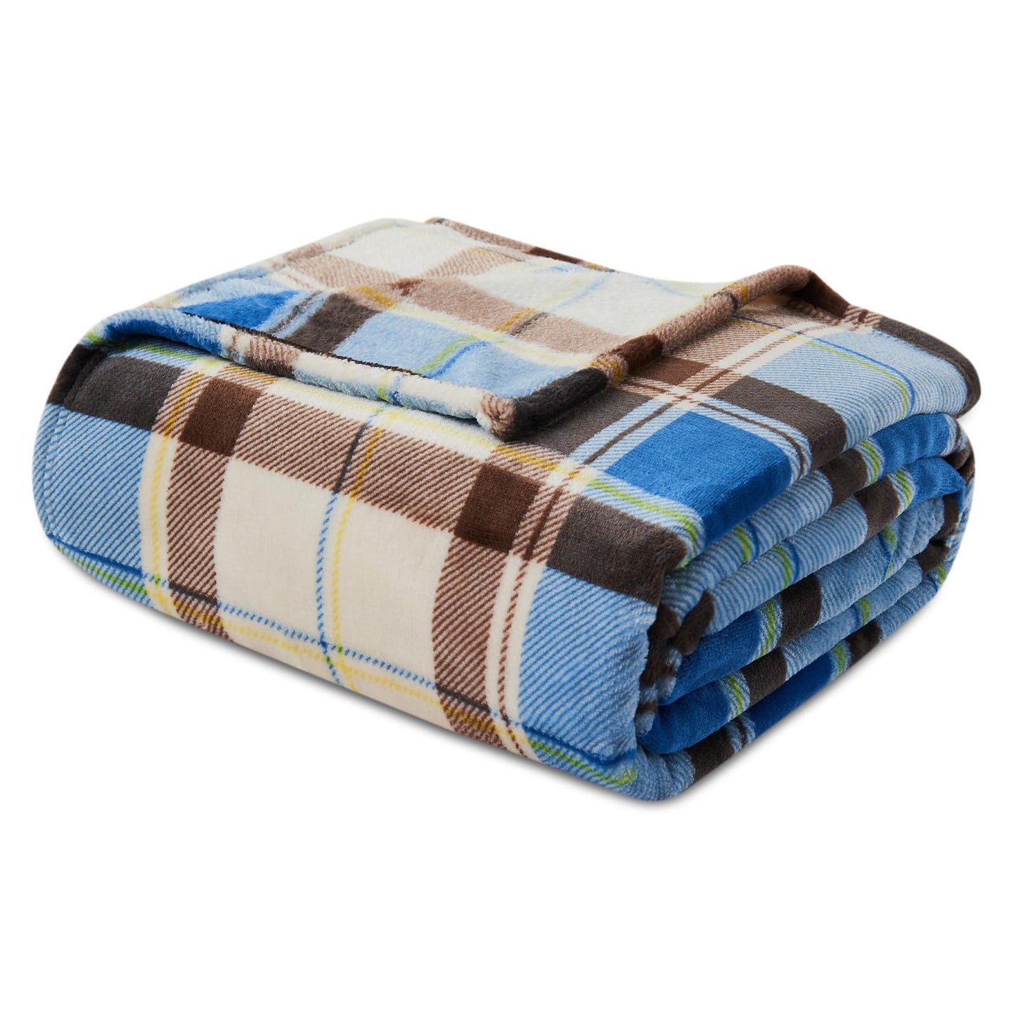 Gogreen Cozy Flannel Blanket Printed -Twin Size Bed Blanket for Home Decoration - Ultra Soft, Lightweight, Microfiber Throws (Thorw - 50" x 60", Blue Brown Plaid)