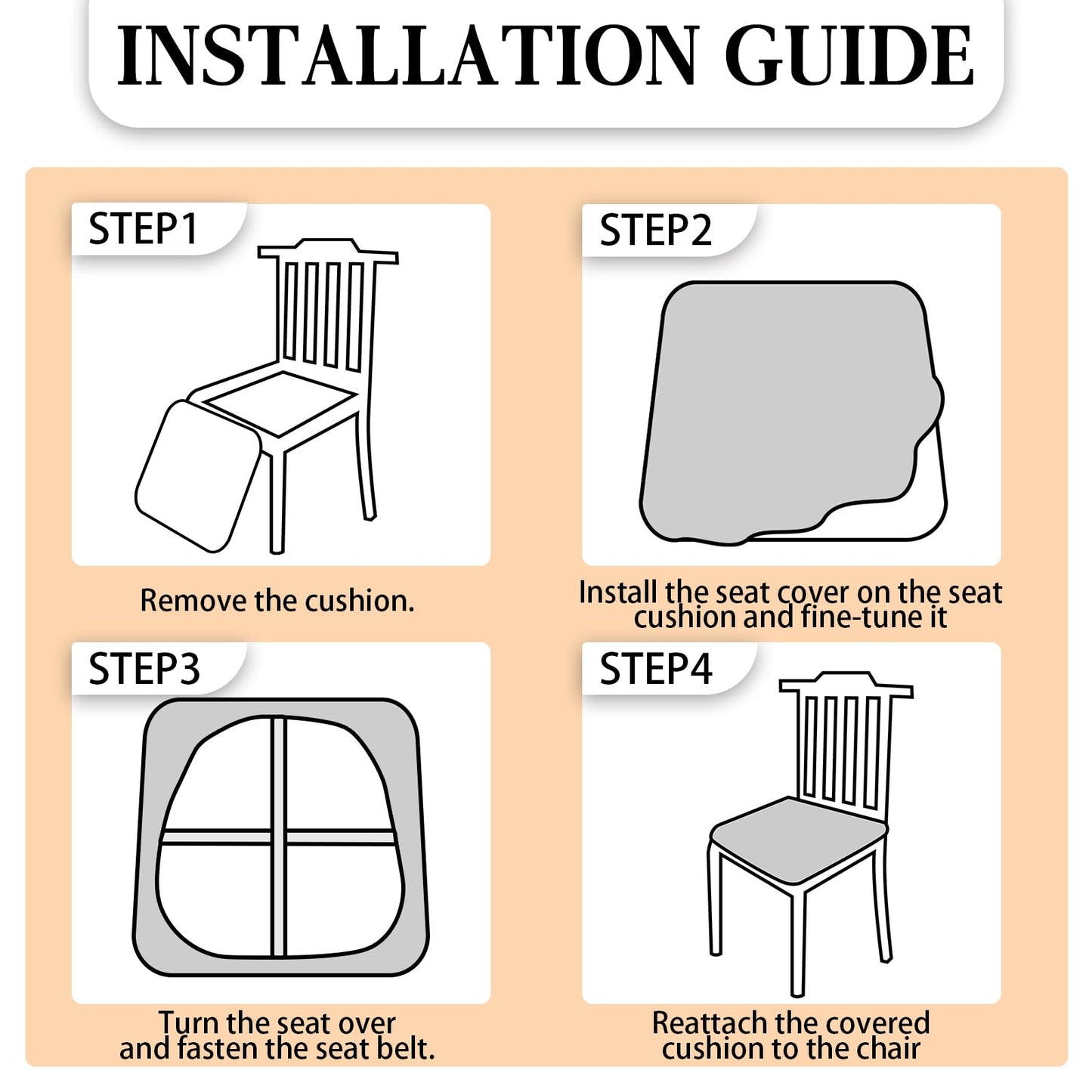 Lufyzora Pu Leather Dining Chair Seat Covers Set of 4, Waterproof Dining Seat Covers Stretch Chair Covers for Dining Chairs/Kitchen Room/Hotel, Odorless Seat Covers for Kitchen Chairs (Black - 4 PCS)