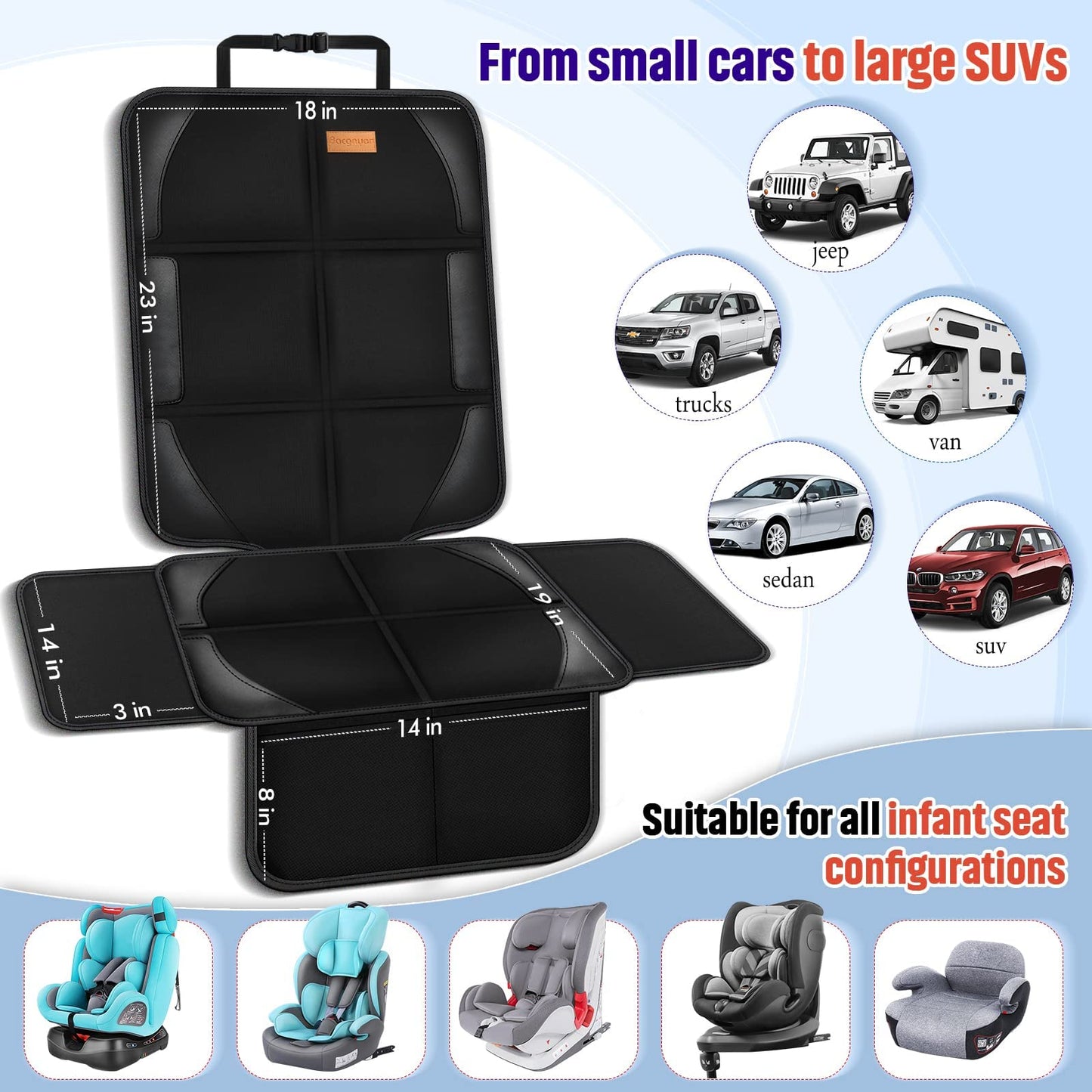 Car Seat Protector, 1 Pack of Seat Protectors, Thickest Padded 600D Fabric Padding, Waterproof, Durable, Anti Slip Backing, Child Seat Protection, Suitable for Babies, Toddlers, Children