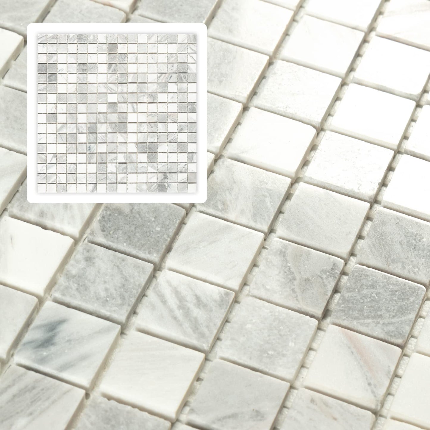 Midcard 6 Sheet Jazz White Gray Marble Square Mosaic backsplash Tile, Polished Shower Room Floor and Wall Tile