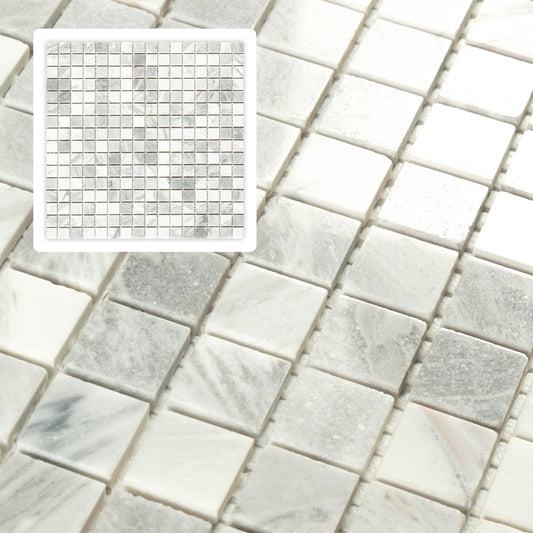 Midcard 6 Sheet Jazz White Gray Marble Square Mosaic backsplash Tile, Polished Shower Room Floor and Wall Tile