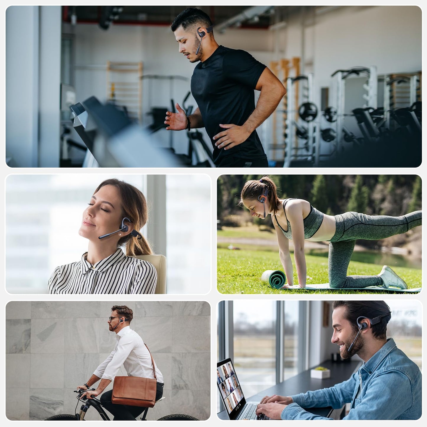 voijump Open Ear Headphones with Mic, Bluetooth Wireless Headset with Microphone, Multipoint Connect Bluetooth 5.3 Headphone, Sweatproof Wireless Headset for Work, Driving, Running, Workouts