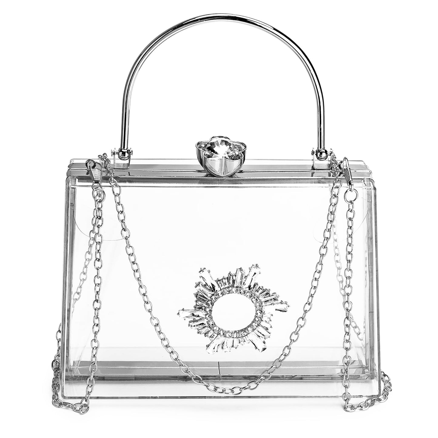 Rkrouco Women's Clear Purse Acrylic Clear Clutch Bag, Shoulder Handbag With Removable Chain-Silver