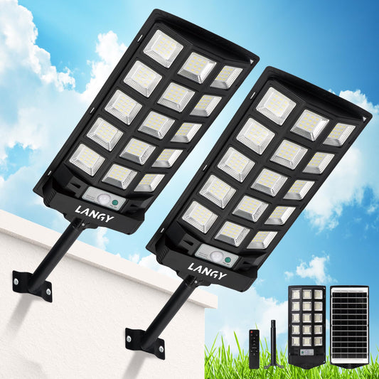Solar Street Lights Outdoor 2 Pack Solar Lights Outdoor Waterproof Dusk To Dawn 60000Lm 6500K Solar Flood Lights Motion Sensor With Remote Control  Commercial Area Lighting For Outside Parking Lot