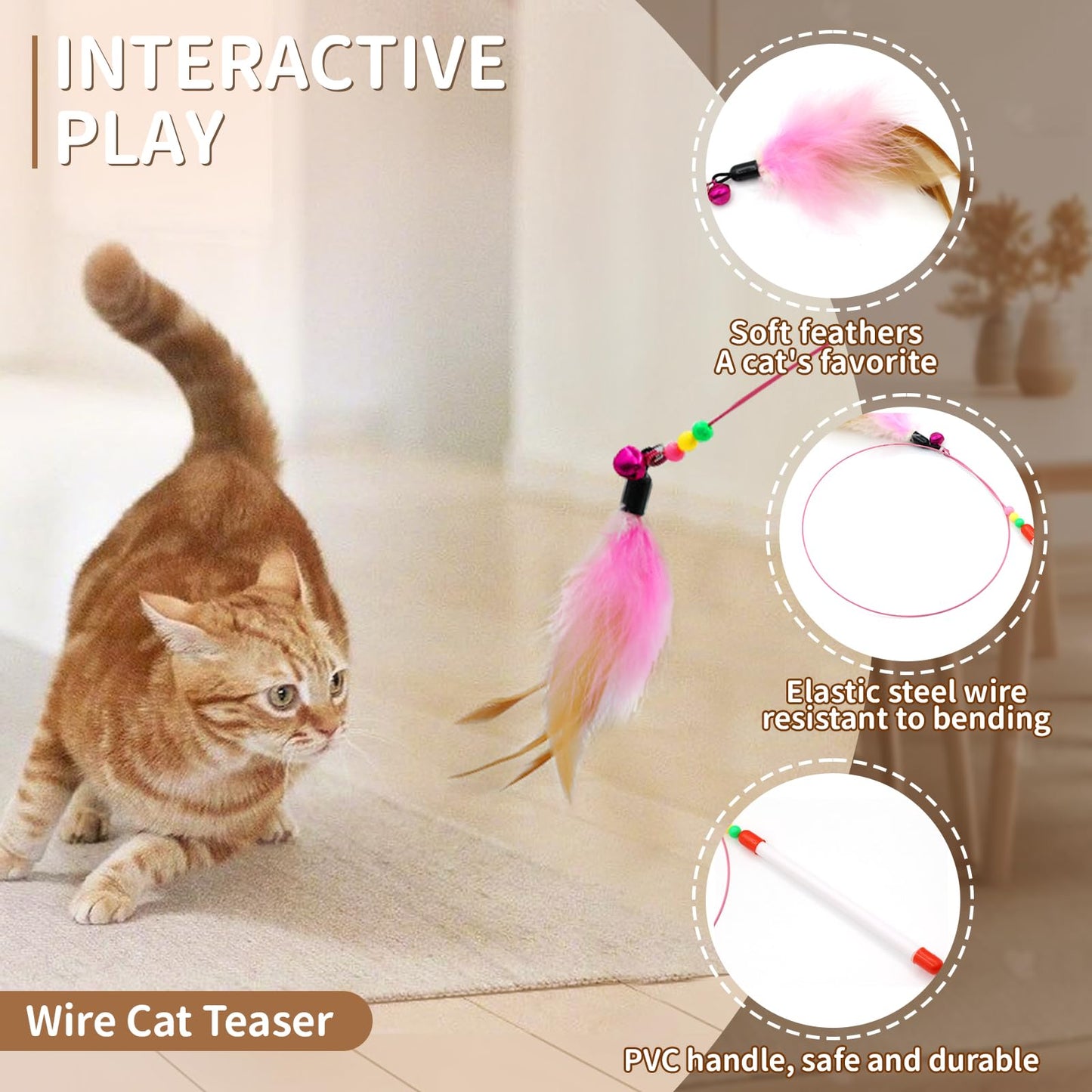 iCAGY 25-Piece Cat Toys Kit with Rainbow Tunnel - Interactive Cat Toy Bundle for Indoor Cats, Kitten Playtime Variety Set Includes Feather Teaser, Springs, Balls, Mice & Noise Toys
