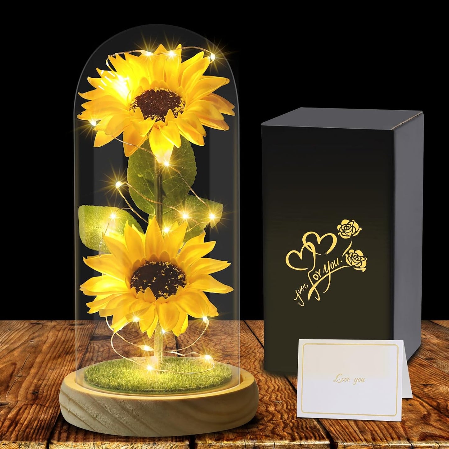 Mothers Day Sunflower Gifts for Women Mom Grandma, Enchanted LED Sunflower Lamp, Unique Artificial Flowers in Glass Dome, Present for Birthday, Anniversary, Wedding