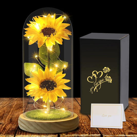 Mothers Day Sunflower Gifts for Women Mom Grandma, Enchanted LED Sunflower Lamp, Unique Artificial Flowers in Glass Dome, Present for Birthday, Anniversary, Wedding