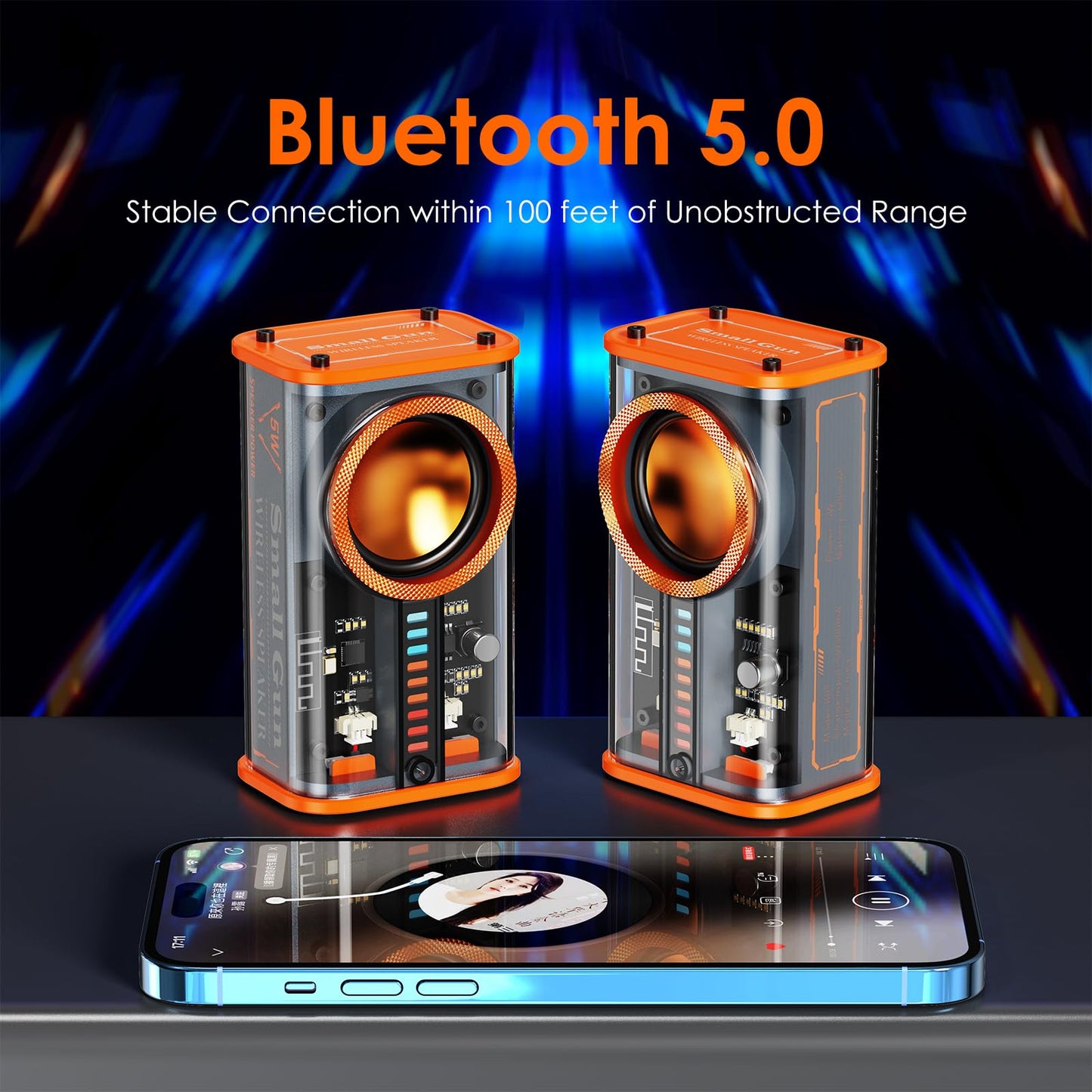 BSZHI Transparent Wireless Bluetooth Speaker Portable Mini Speaker with LED Colorful Lights Stereo Sound TWS Small Speakers for Office, Party Camping, Shower, Home, Travel