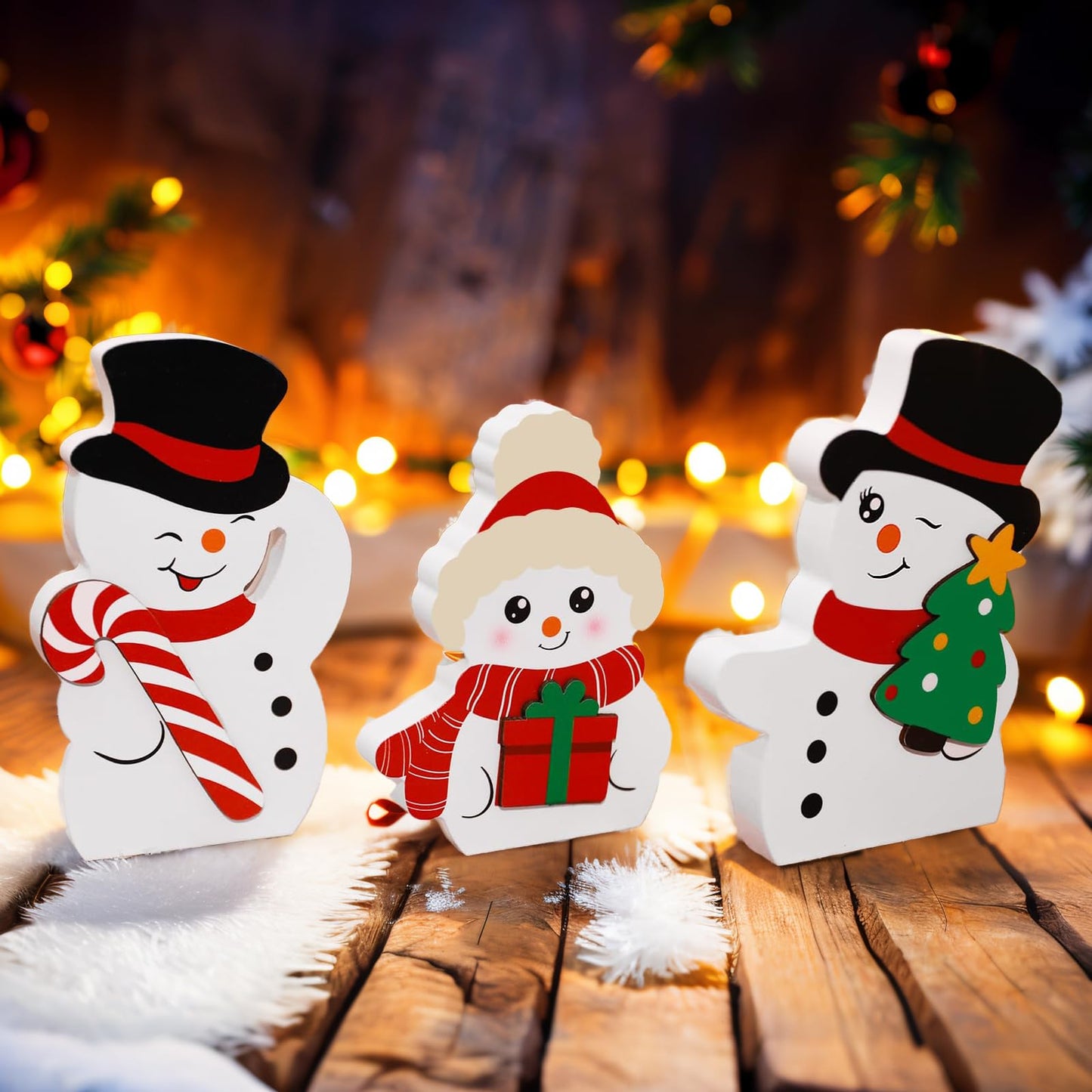 3PCS Snowman Christmas Decorations Indoor, Cute Snowman Winter Tiered Tray Decor Set, Christmas Centerpiece Ornaments Signs for Xmas Party Home Office Shelf Decor