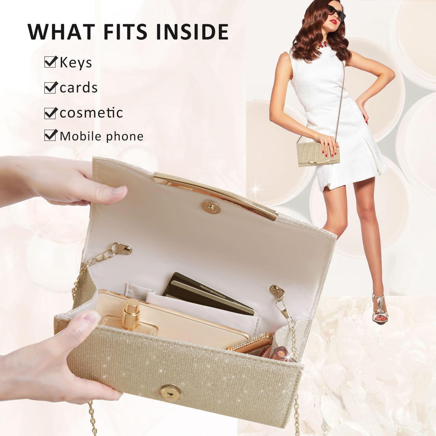 Eidsefe Evening Bag Clutch Purses for Women Wedding Bag Sparkling Party Handbag with Detachable Chain