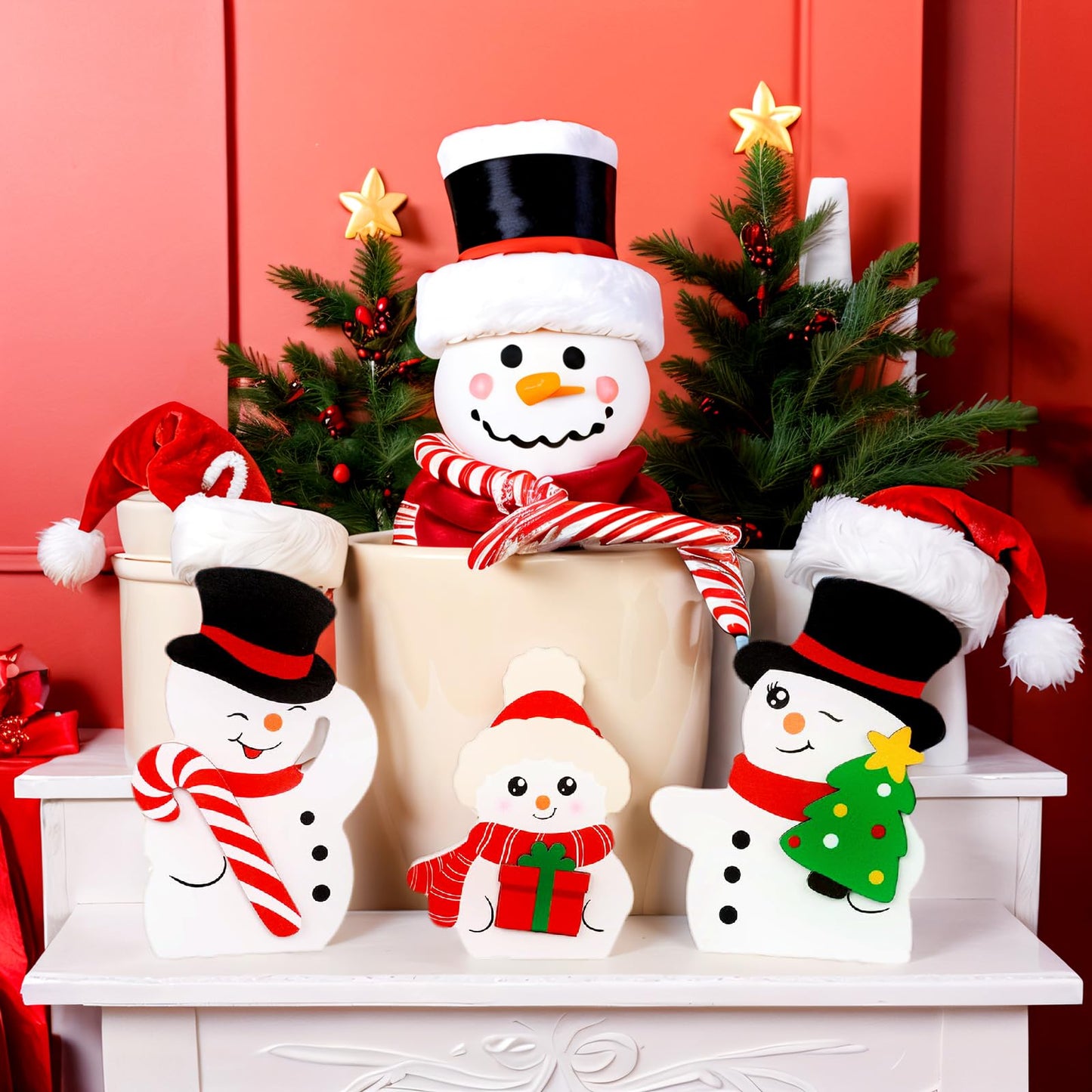 3PCS Snowman Christmas Decorations Indoor, Cute Snowman Winter Tiered Tray Decor Set, Christmas Centerpiece Ornaments Signs for Xmas Party Home Office Shelf Decor