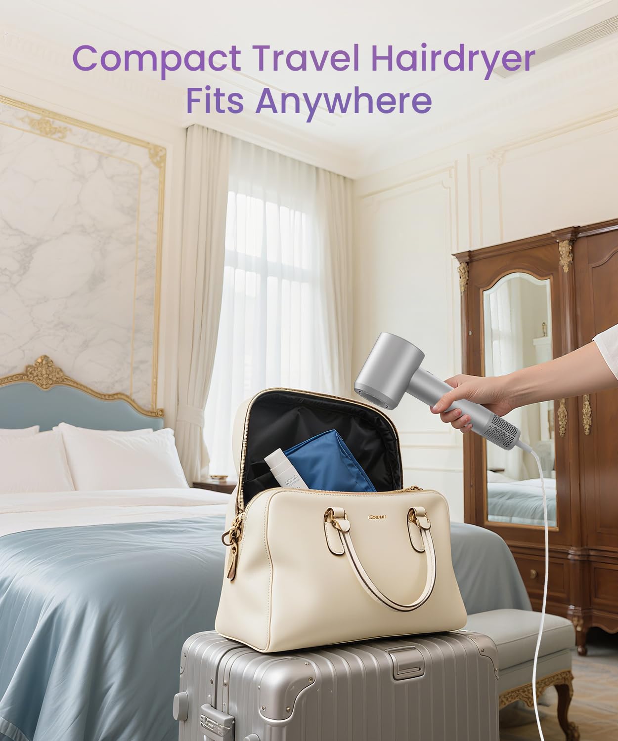 Hair Dryer Blow Dryer with Diffuser Nozzle, Fast Drying, 200 Million Negative Ionic for Hair Care, No Heat Damage, Low Noise Quiet, Durable Compact Lightweight Hairdryer for Women Home Travel Salon