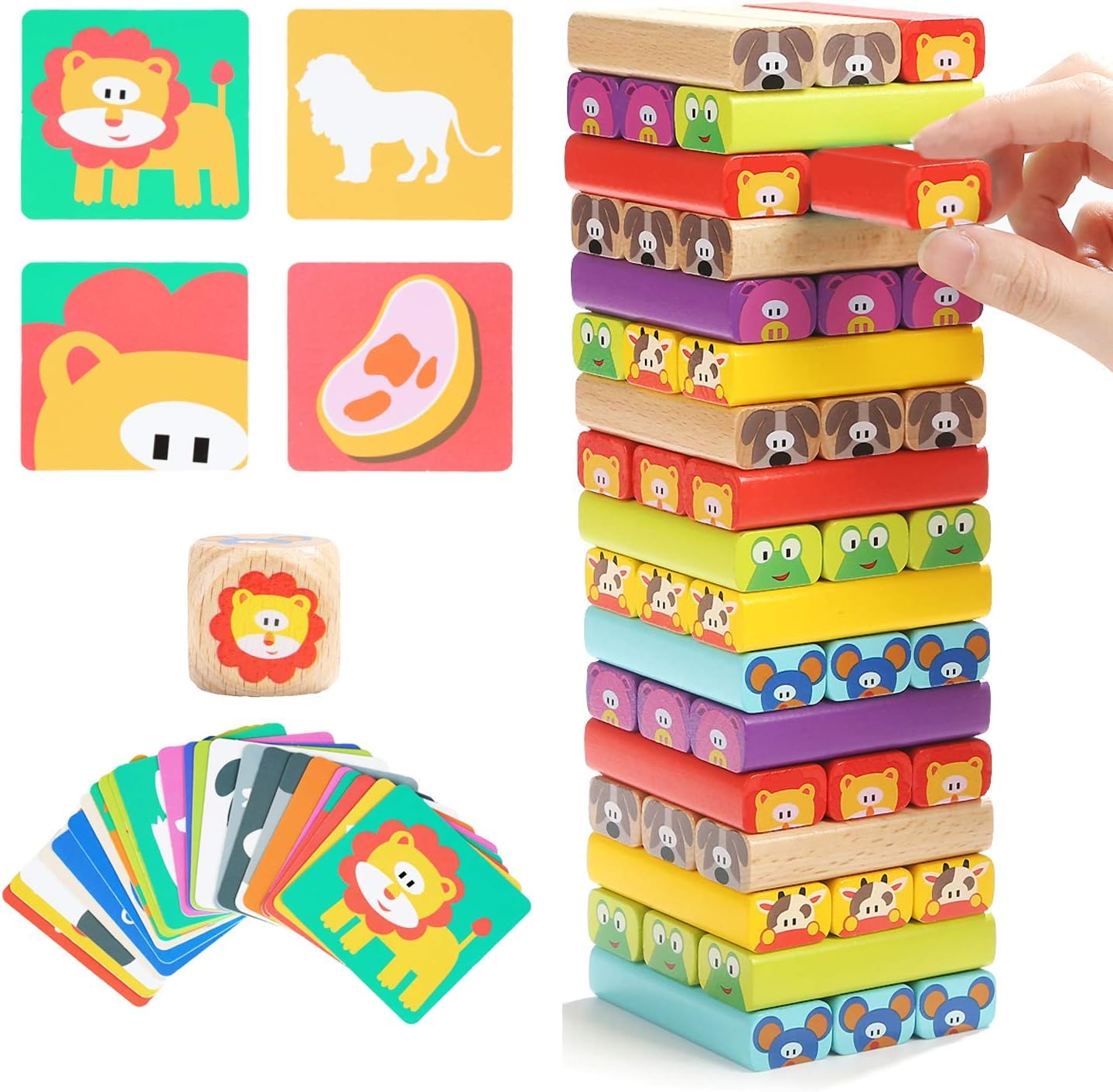 TOP BRIGHT Colored Wooden Blocks Stacking Board Games for Kids Ages 4-8 with 51 Pieces
