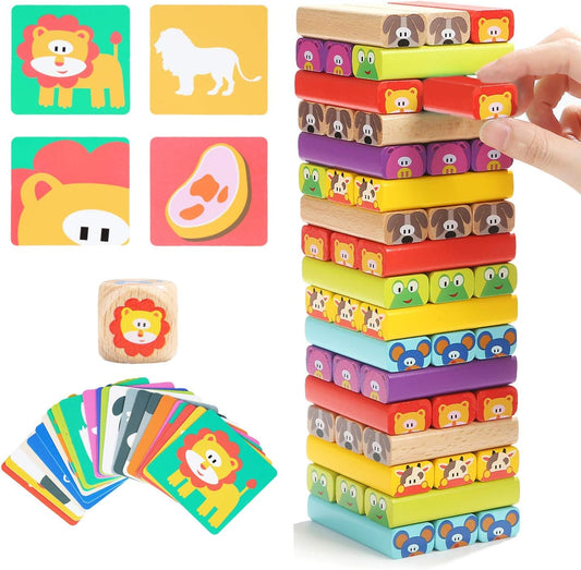 TOP BRIGHT Colored Wooden Blocks Stacking Board Games for Kids Ages 4-8 with 51 Pieces
