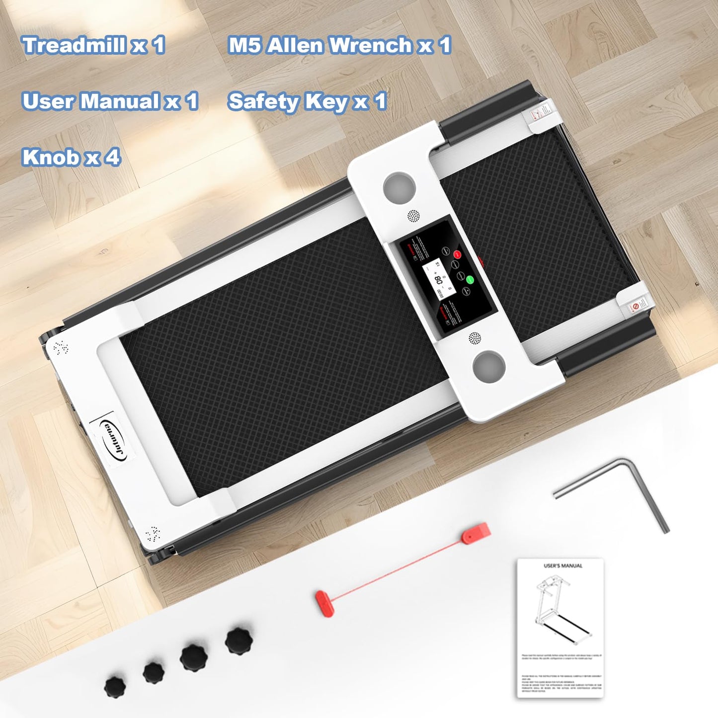 Juturna Treadmills for Home, Walking Pad with Handle Bar, Portable Foldable Treadmill, 3.0 HP Walking Pad with 300 LBS Capacity, Folding Treadmill with LED Display, White