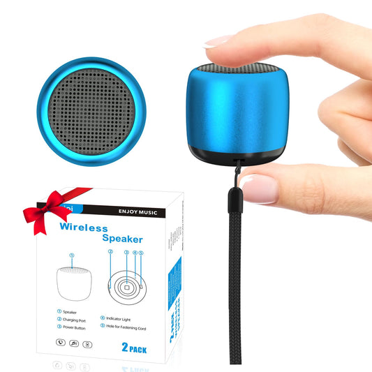 AUKSKY 2Pack Portable Mini Speaker, Bluetooth Tiny Speaker for Shower, Room, Bike, Rechargeable Battery, Built-in Microphone with Strap to Carry, Blue