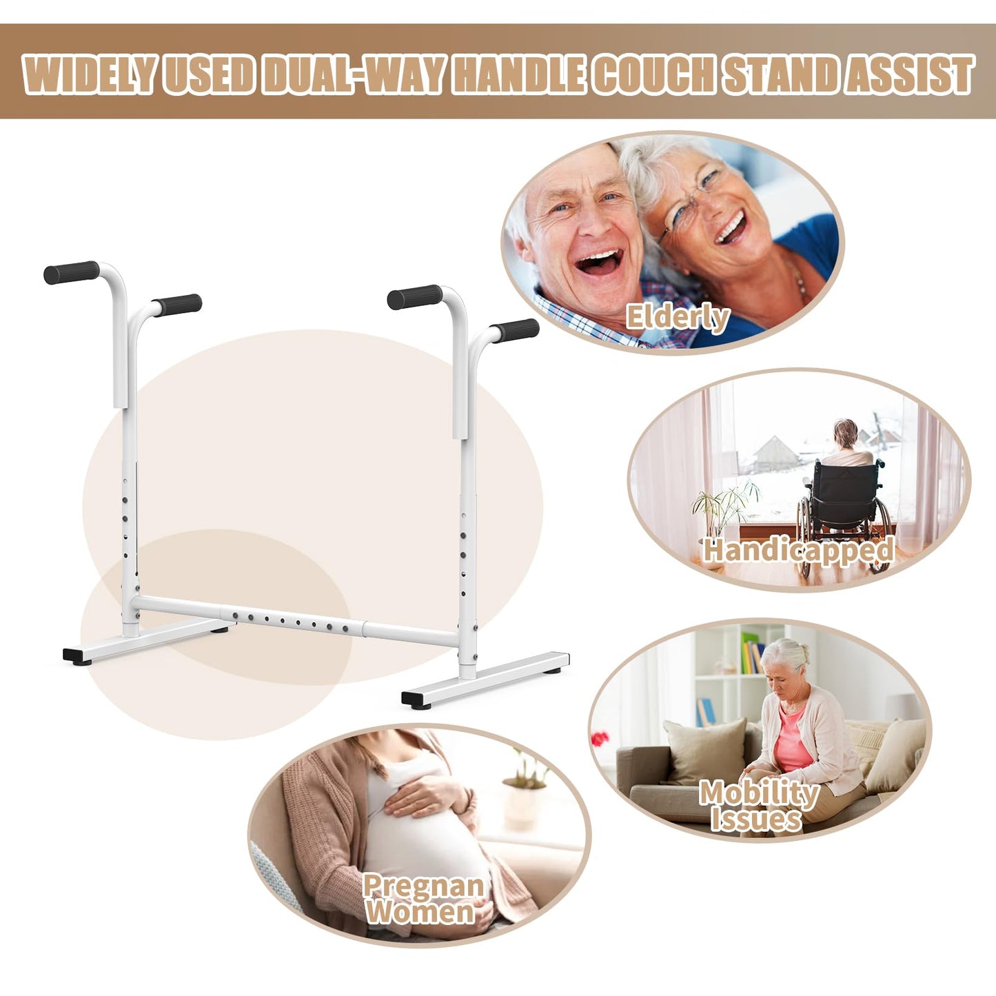 Adjustable Dual-way Handles Couch Chair Stand Assist for Seniors, Standing aid & Support Device, Chair Lift Assist Device for Elderly Mobility & Daily Living Stand to Sit(300LBs Loading, White)