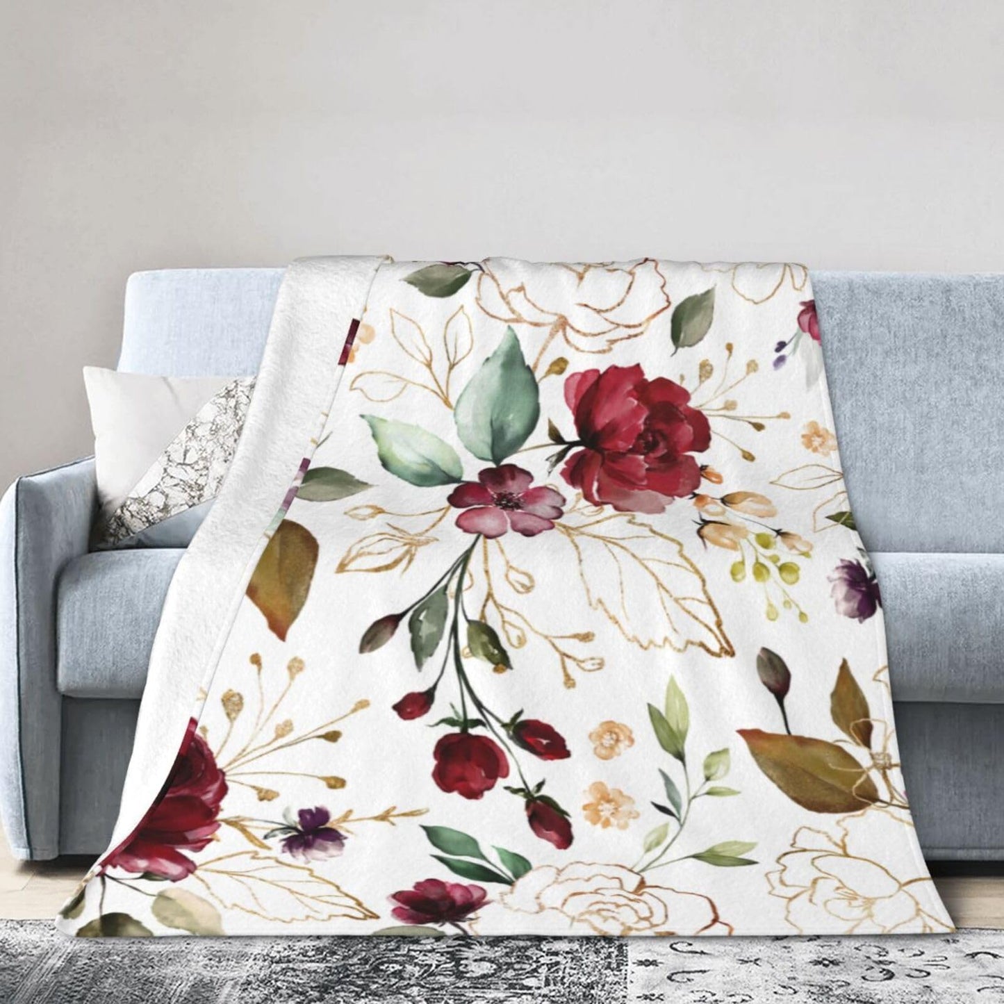 Trendy Rose Gold Flower Pretty Blanket Soft Lightweight Throw Blankets Cozy Flannel Bed Throws for Sofa Couch Travel Home Room Bedroom Decor Gifts for Girls Women Adults 60"x50"