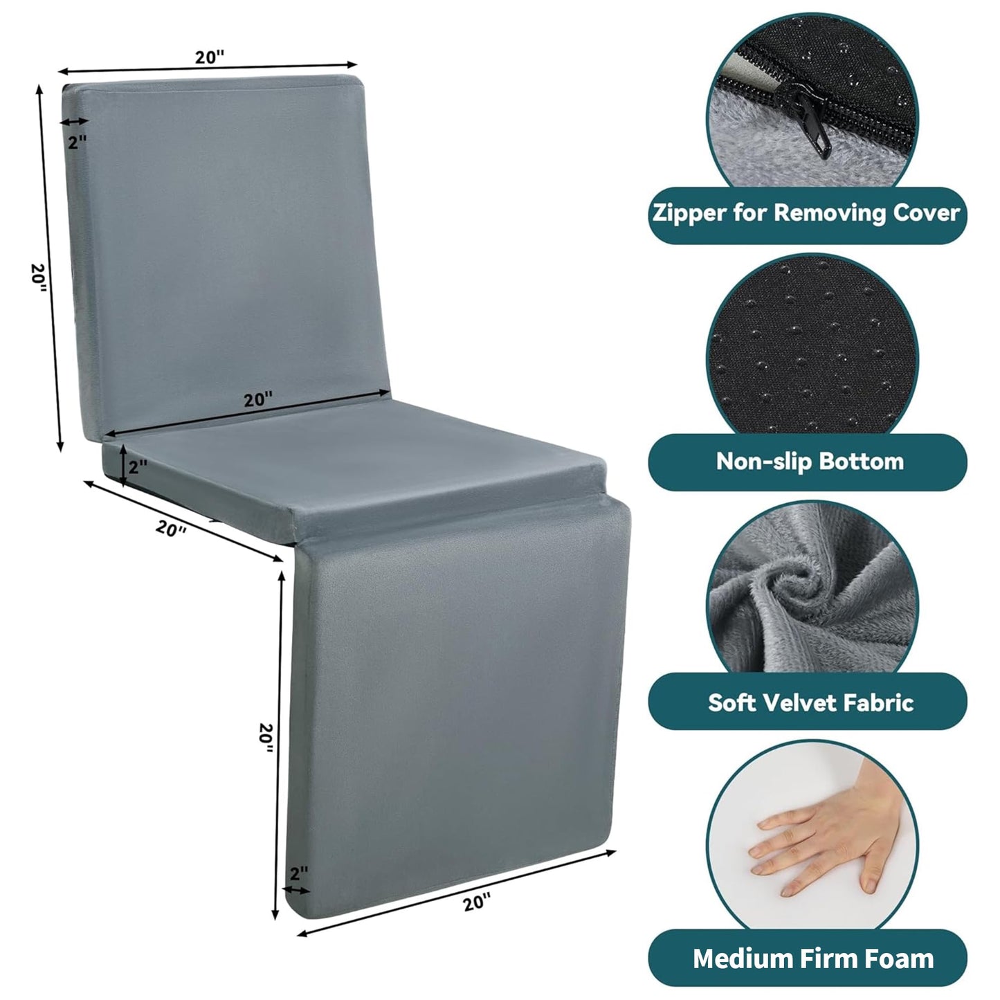 HOMBYS 3-in-1 Recliner Seat Cushion with Lumbar Support Pillow & Footrest, Multi-Functional Adjustable Height 2" to 6" for You to Choose, Non-Slip Foam Chair Cushion for Elderly, Light Grey