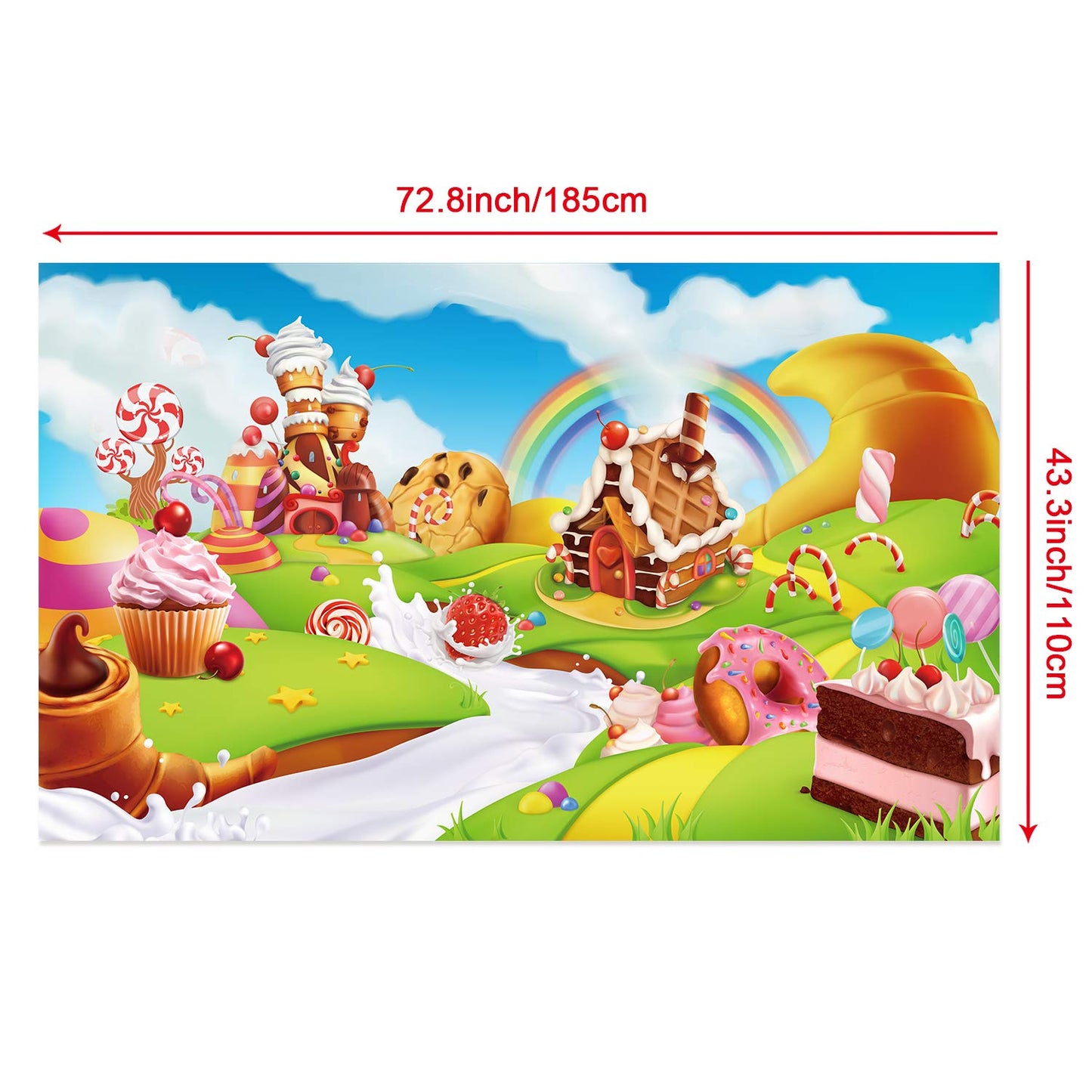 Blulu Candy Backdrop Birthday Party Banner, Christmas Large Fabric Sweet Donut Backdrop for Candy Party Decoration, Sweet Cartoon Landscape Baby Shower Background Photo Props, 72.8 x 43.3 Inch