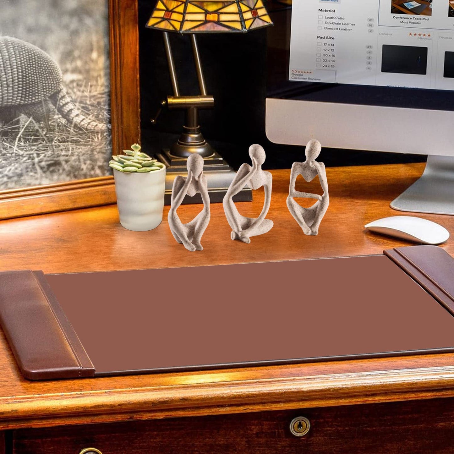 BMLCGJ Thinker Statue Gold Decor Abstract Art Sculpture, Golden Resin Collectible Figurines for Home Living Room Office Shelf Decoration,Great Gifts Ideas (Sandstone)