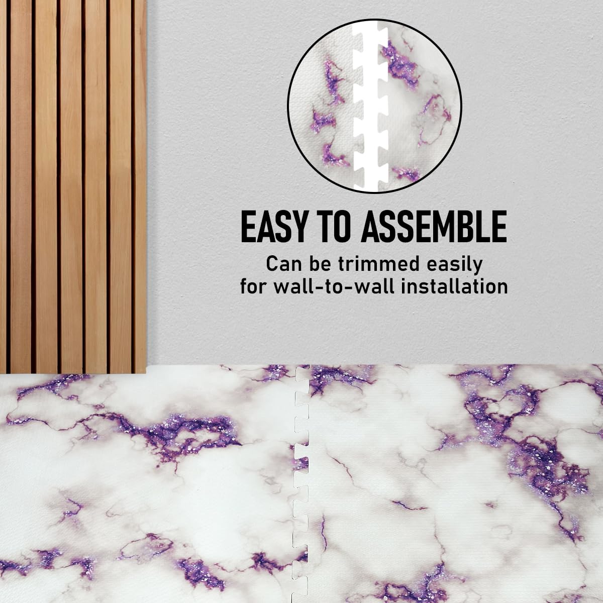 HomeCube USA 3/8 Inch Thick Interlocking Purple Marble Foam Floor Tiles for Home, Office, Workout Equipment Space Commercial Anti-Fatigue Flooring Padding 24x24 in, Purple Marble, 160 Sq Ft-40 Tiles