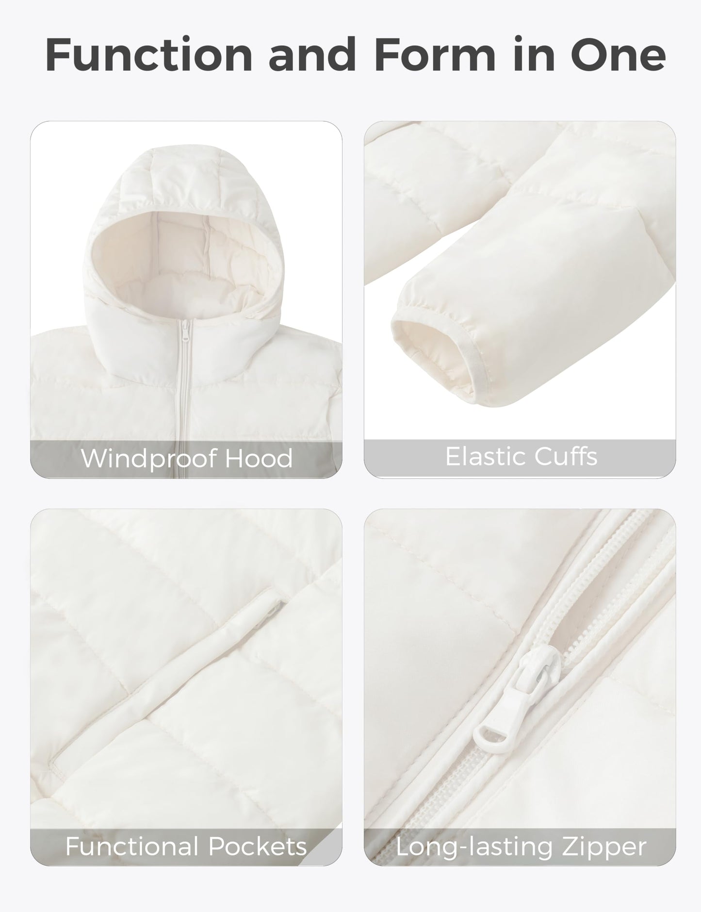 wantdo Women's Puffer Jacket Lightweight Warm Quilted Puffy Winter Coats White 1X