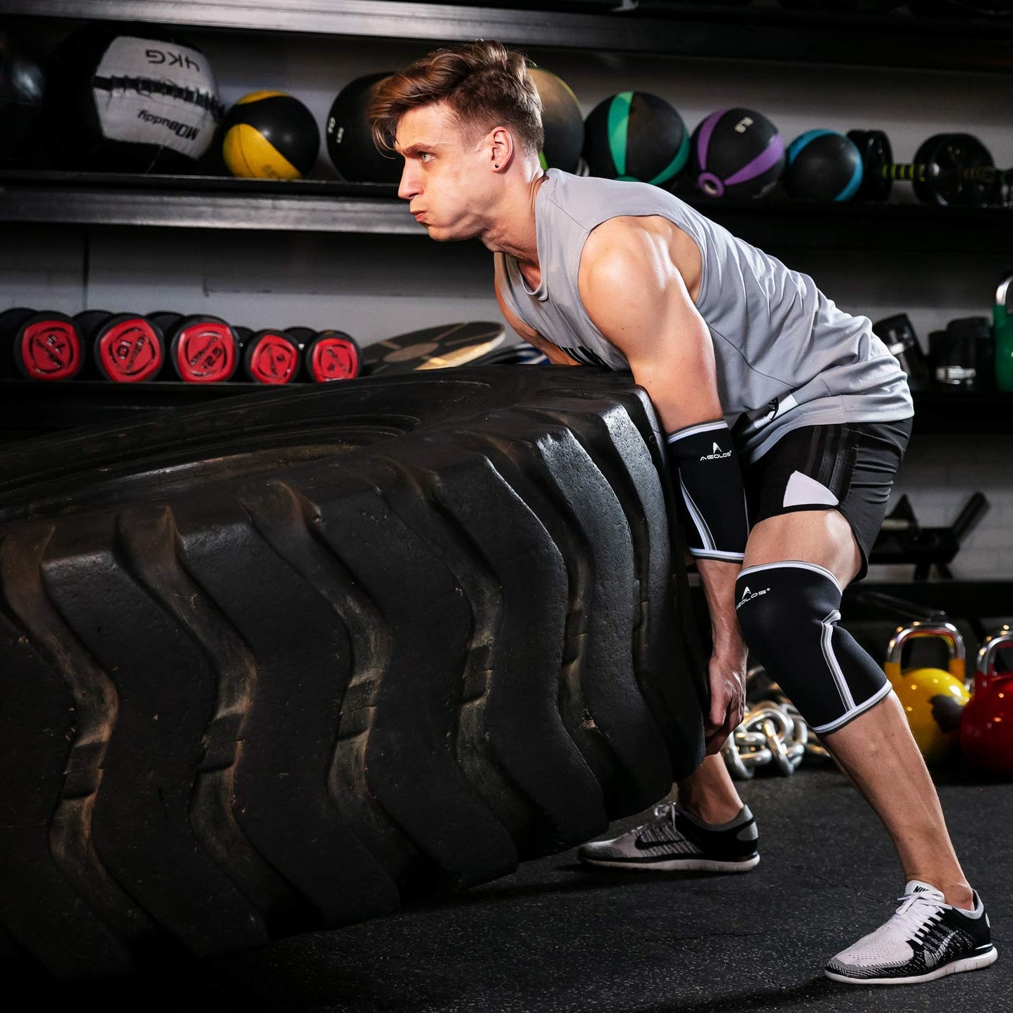 AEOLOS Compression Elbow Sleeves(Pair), 5mm Neoprene Elbow Barces for Weightlifting Powerlifting Tennis Golf and Basketball (XX-Large, Black)