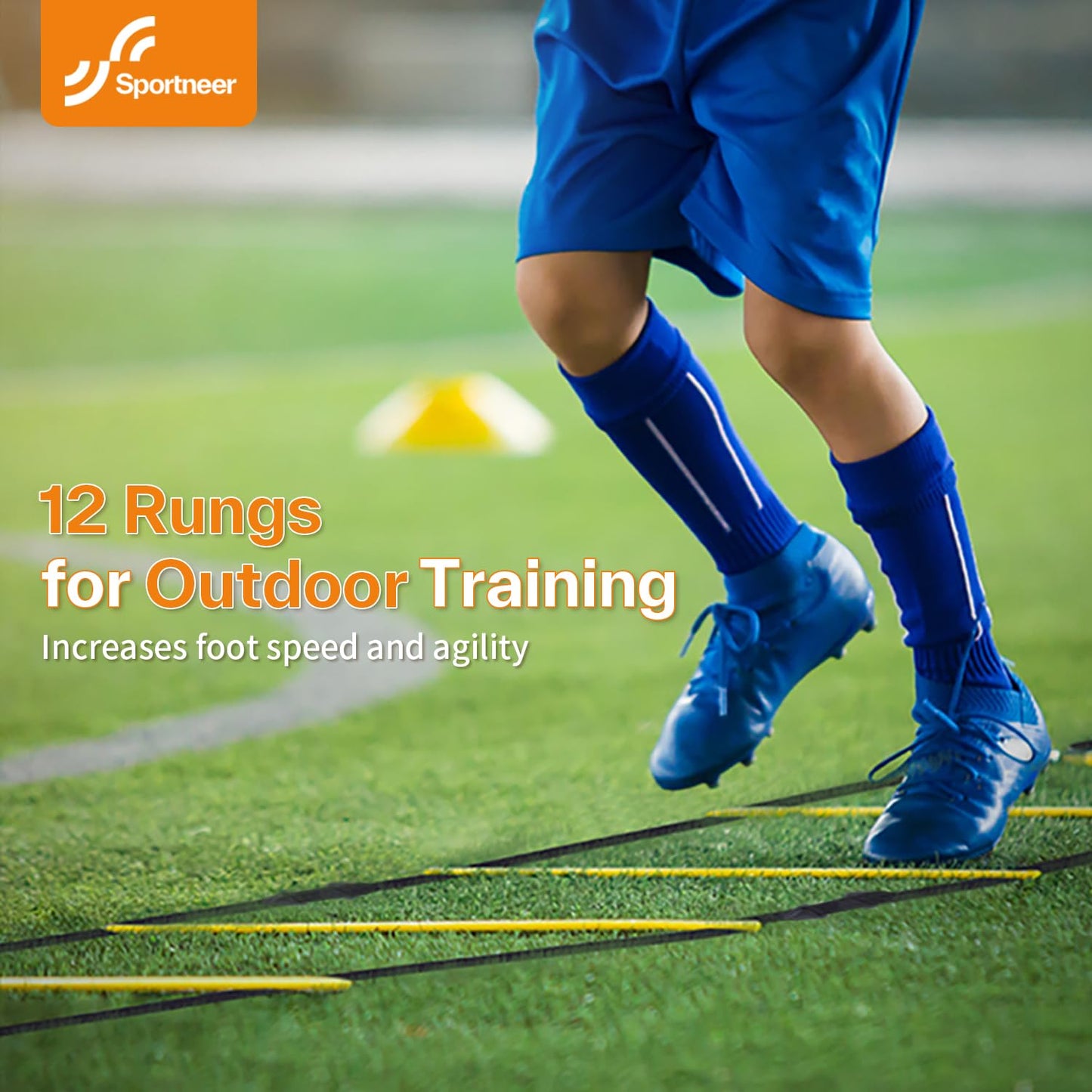 Sportneer Agility Ladder Speed Training Set - 12 Rungs 20ft Detachable Exercise Ladders in 2pcs (6 rungs each) with Ground Stakes for Soccer Football Footwork Training - Ladder with Carry Bag - Yellow