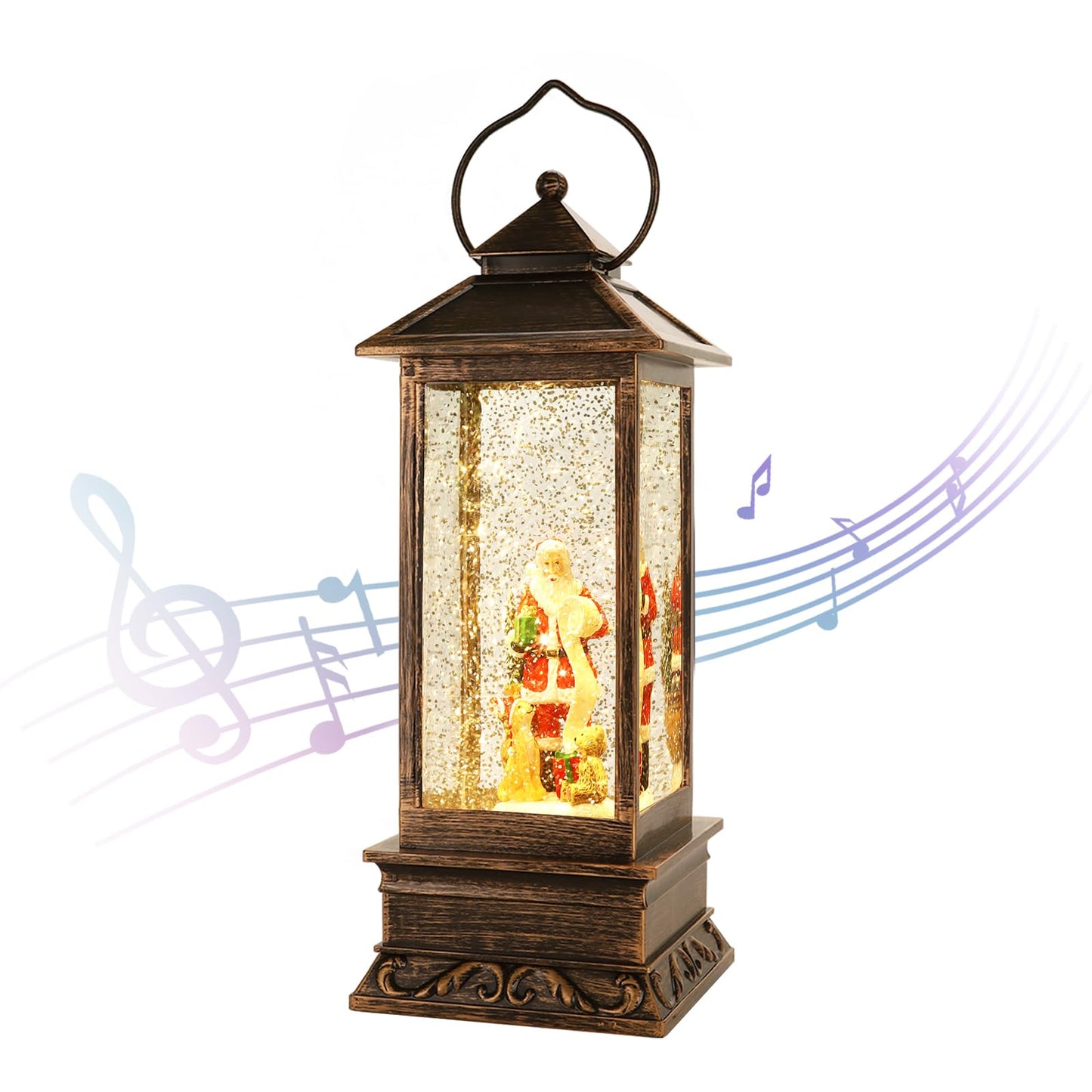 Christmas Snow Globes Lantern, Christmas Decoration Indoor, Battery Powered or USB Powered, Water Globe Lantern with Music and Timer, for Family Kids, Holiday Decorations