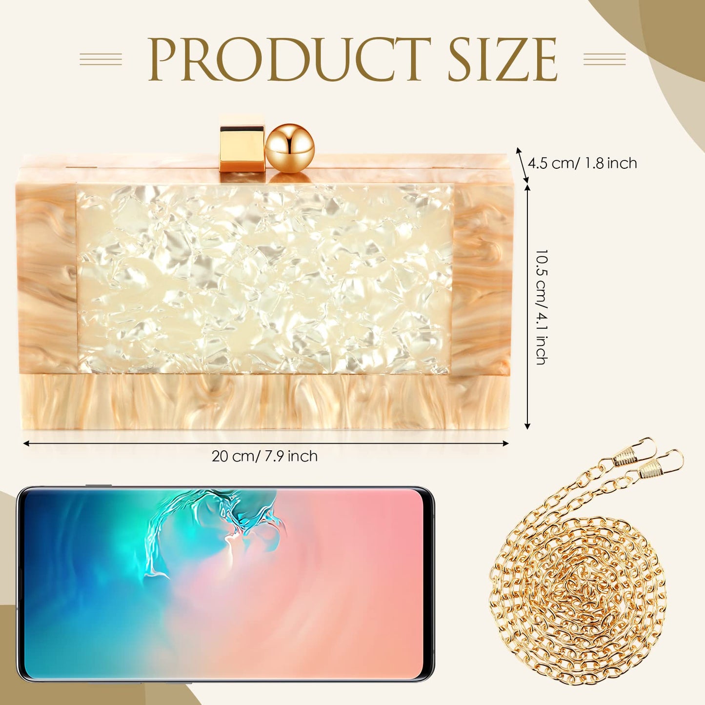 Shinymoon Women Acrylic Clutch Purse Acrylic Evening Clutch Bag Glitter Marble Purse Handbag Chain Shoulder Crossbody Box Bags for Wedding Cocktail Party Prom