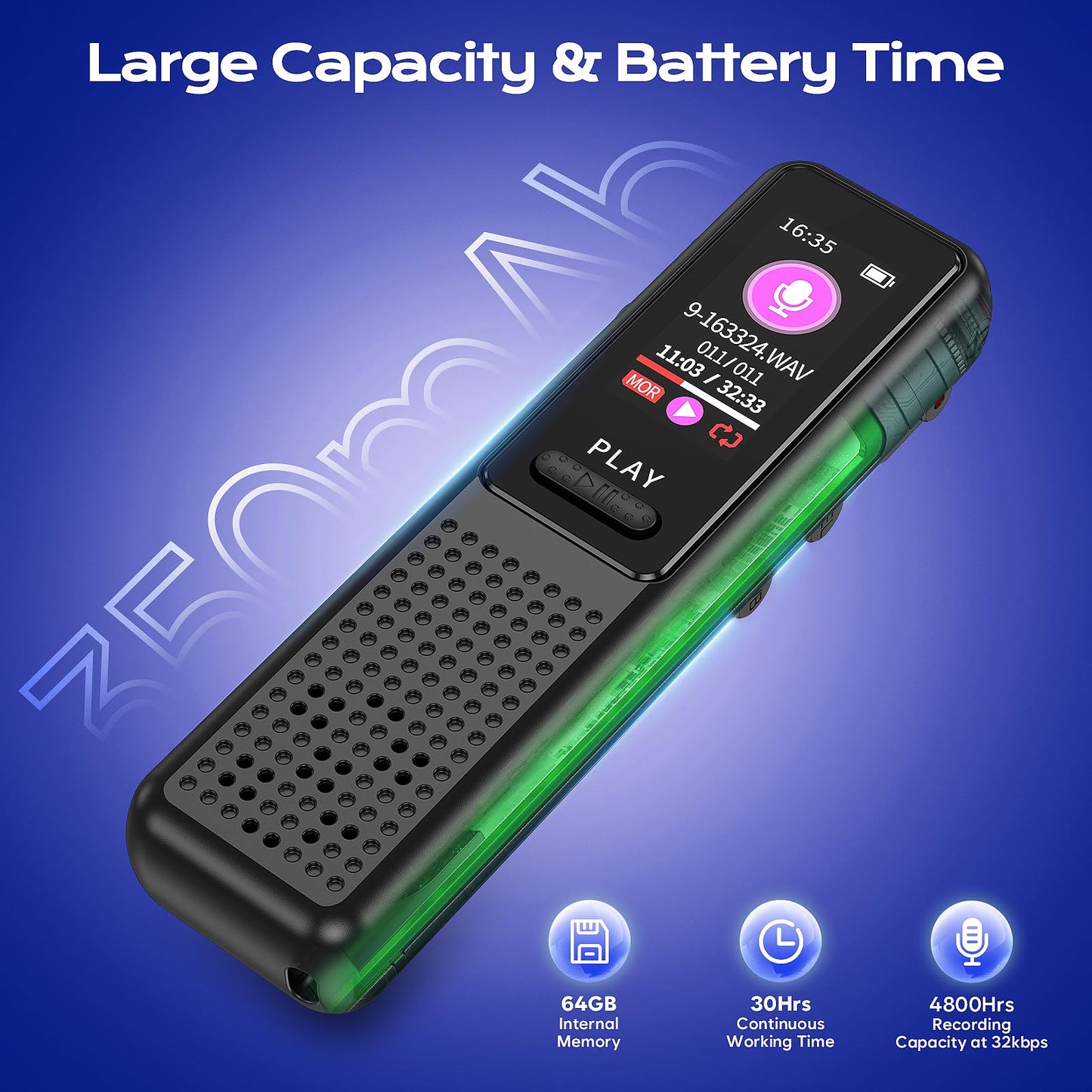 64GB Voice Recorder - Upgraded Digital Voice Activated Recorder with AI Noise Reduction Technology, Dictaphone Tape Recording Device with Playback for Lectures Meetings/Classes/Interview