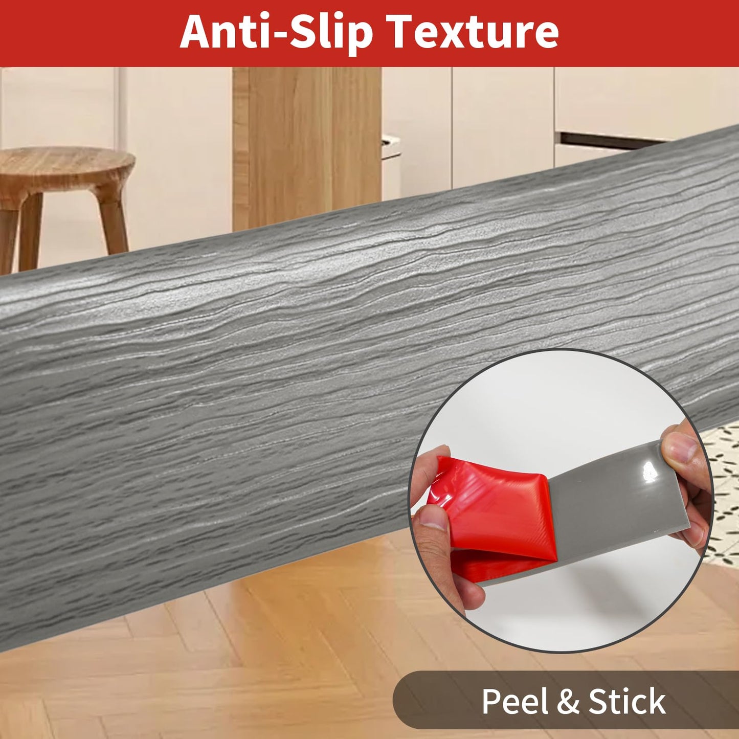 Floor Transition Strip Self Adhesive 2 Inch Wide, 6.6 FT Non-Slip Waterproof Floor Cover Strips for Floor Gaps Tiles Carpet Threshold Transition, Easy Install (Gray Wood Grain)