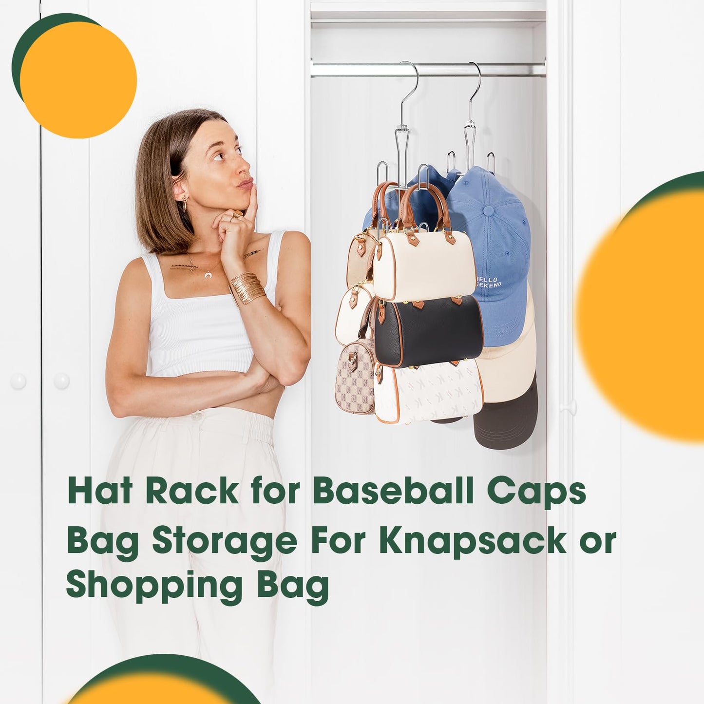 Ulimart Purse Hanger 2 Pack,Purse Organizer for Closet,Rotatable Metal Bag Organizer,Purse Holder for Handbags,Belts,Scarves,Tote,Baseball Hats,Backpacks(Silver)