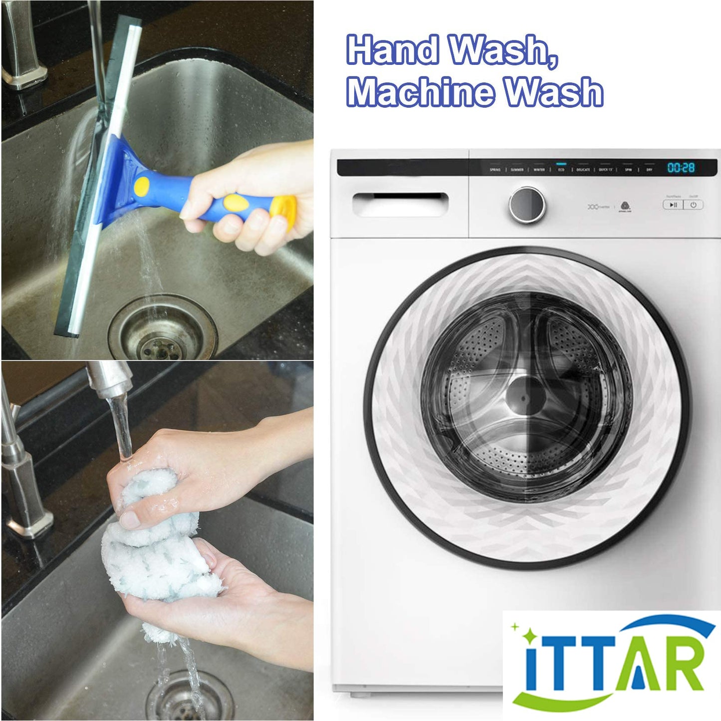 ITTAR Window Squeegee Cleaner Kit, Rotatable Rubber Squeegee and Microfiber Scrubber-2 Pads, Washing kit with 60" Telescopic Stainlees Steel Pole, Window Cleaning Tool for Home Shower Car Windshield