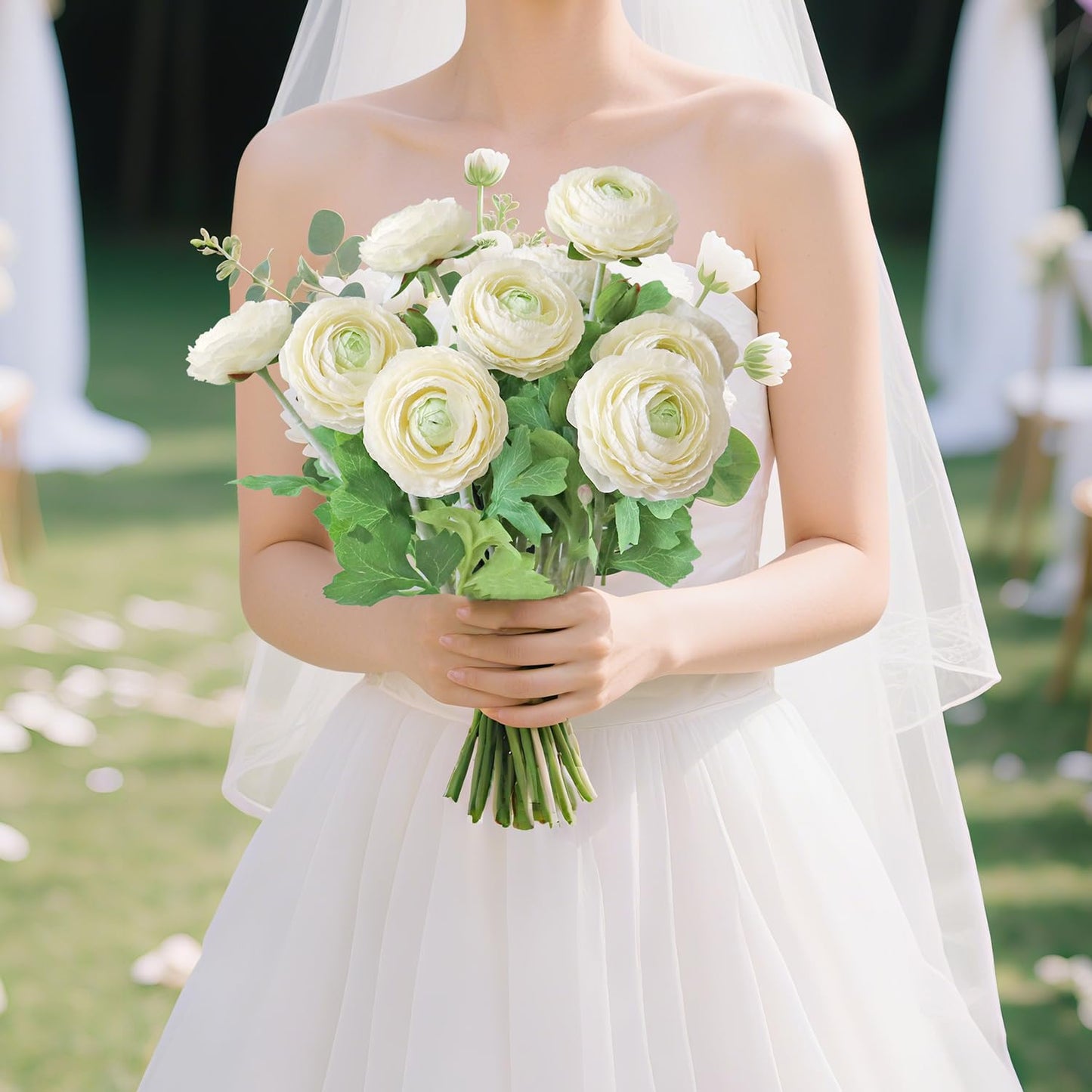 NMAIYA Ranunculus Artificial Flowers 6Pcs White Faux Flowers Silk Ranunculus with Stems Realistic Indoor Flowers for Home Table Decor Wildflowers Floral Arrangement(20In,Cream White)