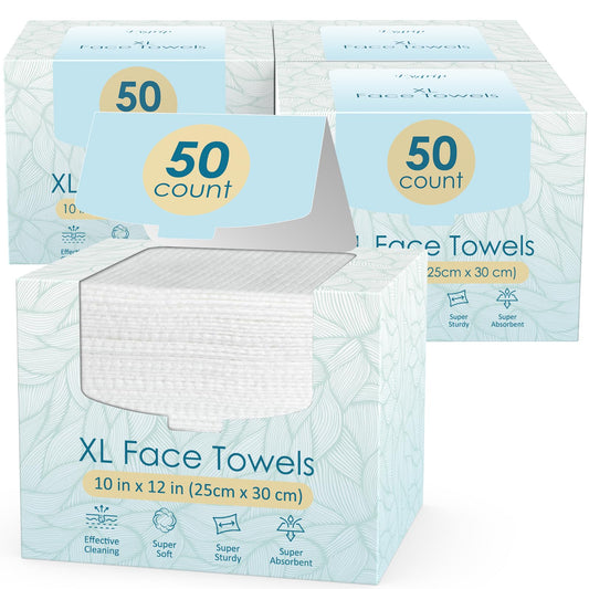 100 Count (2 Box) XL Disposable Face Towels 10” x 12”, 100% Viscose Fibre, Soft & Skin Friendly Face Towelettes Disposable, Facial Tissue Wipes for Women Cleansing