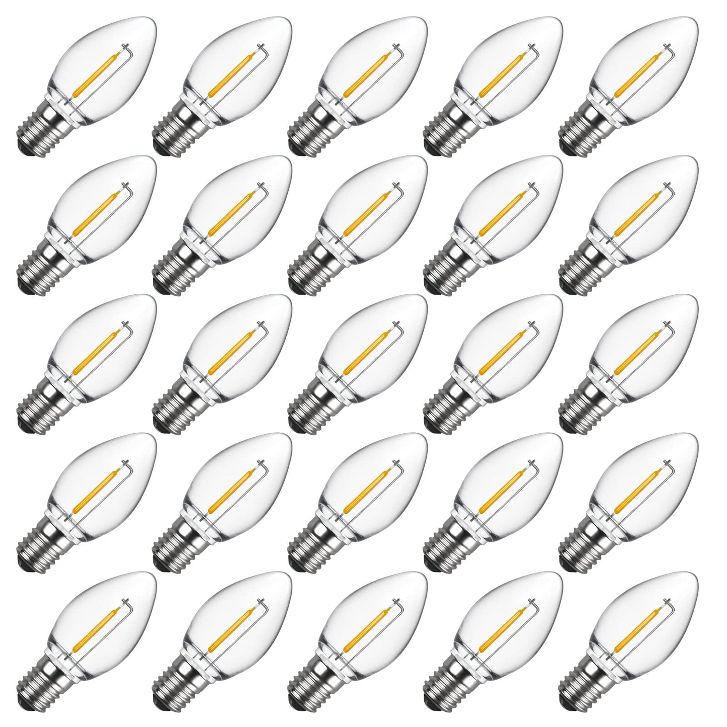 Meconard C7 LED Replacement Christmas Light Bulbs, C7 Shatterproof LED Bulbs for Christmas Indoor Outdoor String Lights, E12 Candelabra Base, Commercial Grade Holiday Bulbs, Warm White, 25 Pack