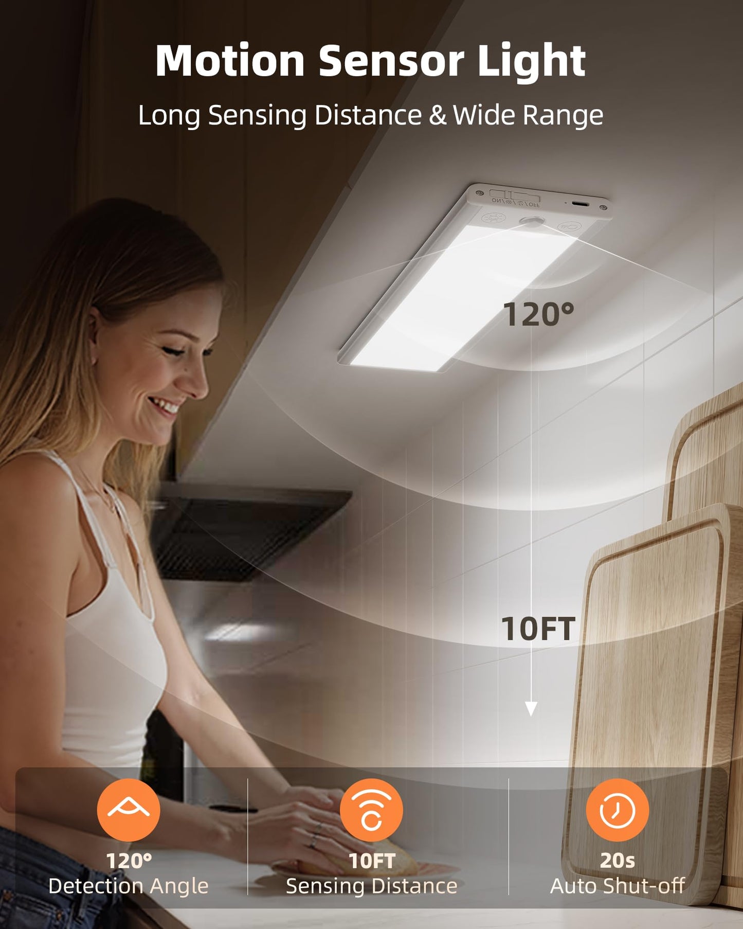 EZVALO Under Cabinet Lights, 150LM Ultra Bright Motion Sensor Lights, 3000mAh Rechargeable Magnetic Under Counter Lights for Kitchen, 3 Inch Wide Panel Dimmable Closet Light 2Packs