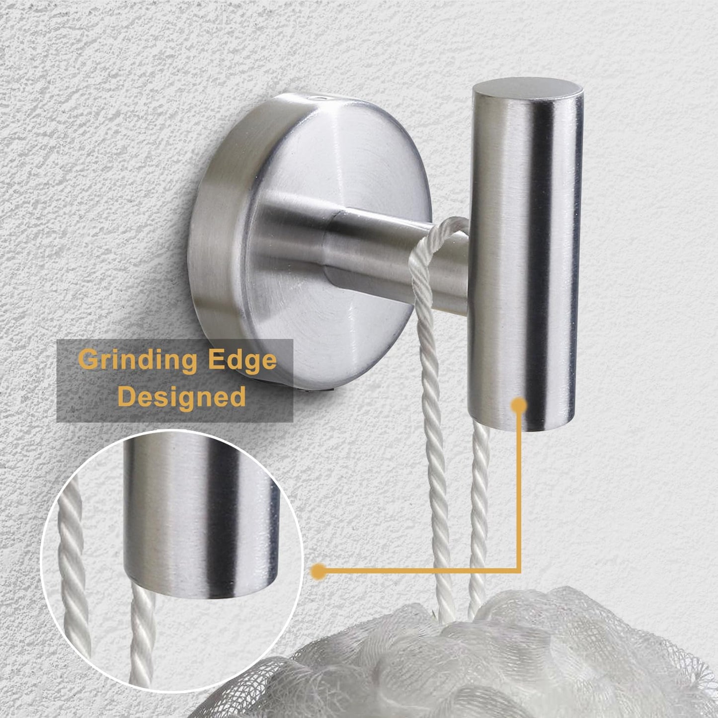 Bntuk Towel Hook for Bathroom, Heavy Duty Wall Hooks, Stainless Steel Coat Robe Clothes Hook for Bathroom Kitchen Garage Hotel, 2 Packs Wall Mount Towel Holder, Brushed Silver