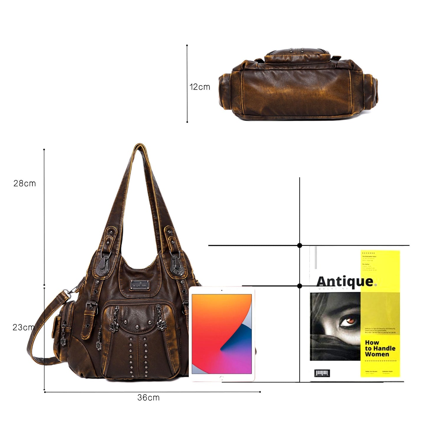 Angel Kiss Hobo Bags for Women Soft PU Leather Handbags Large Purse Shoulder Bag brown