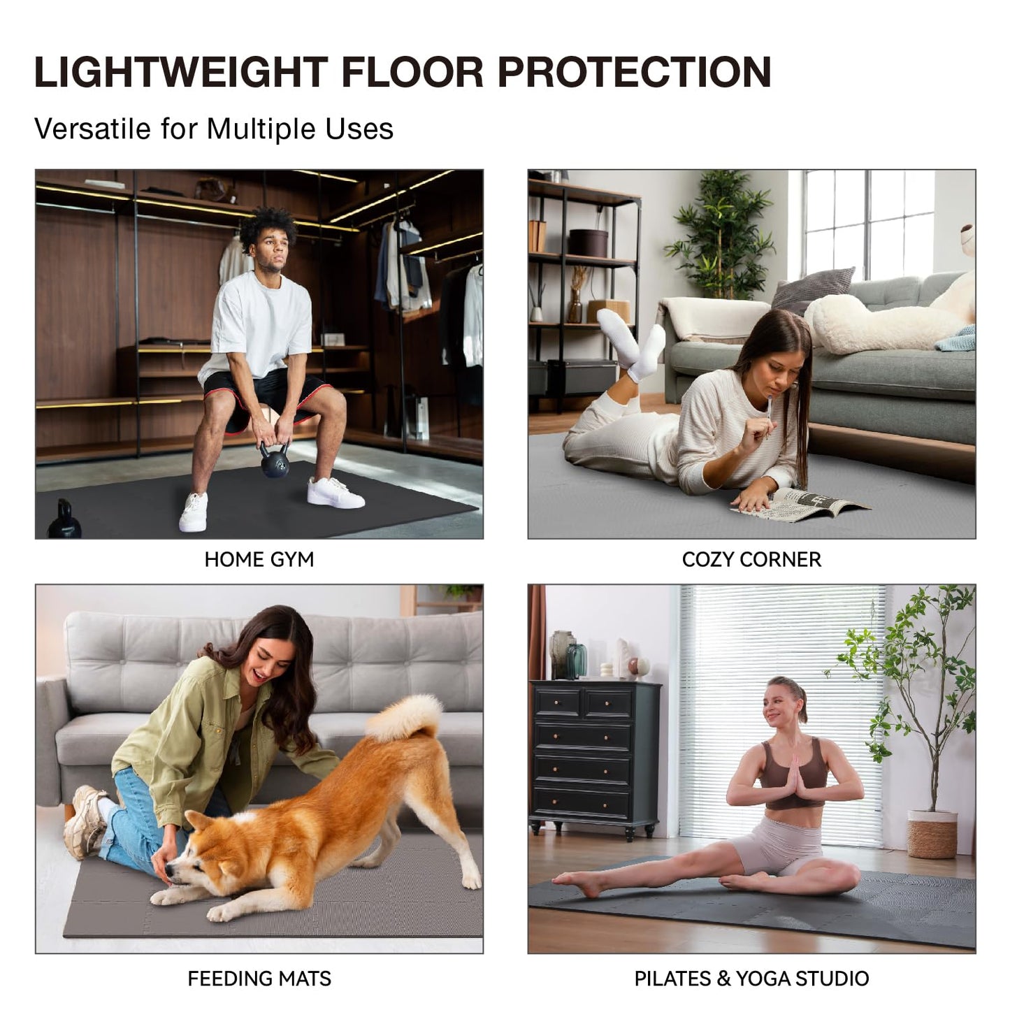 AIRHOP 18 Tiles Gym Floor Mat, EVA Foam Puzzle Gym Mat, High-Density Interlocking Foam Floor Tiles for Home Gym, Play Workout Garage Kitchen Flooring