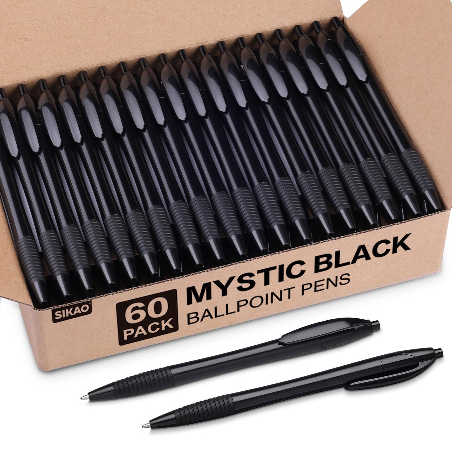 Pens Bulk, 60Pack Morandi Gripped Slimster Bulk Ballpoint Smooth Writing No Smear, Black Ink 1.0mm, Wholesale Click Retractable Server Pens, School Office Supplies