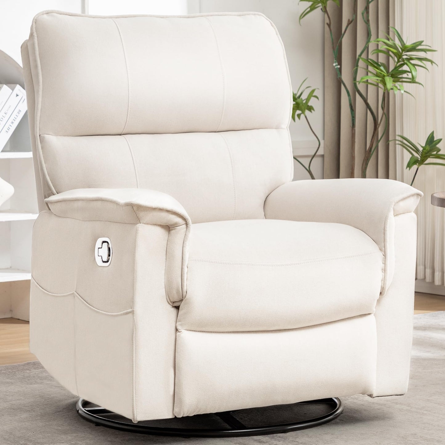 YUUIJOAA Swivel Rocker Recliner Chair, Manual Reclining Glider Chairs for Adults, Linen Nursery Recliner Sofa Chairs for Living Room, Bedroom, Beige