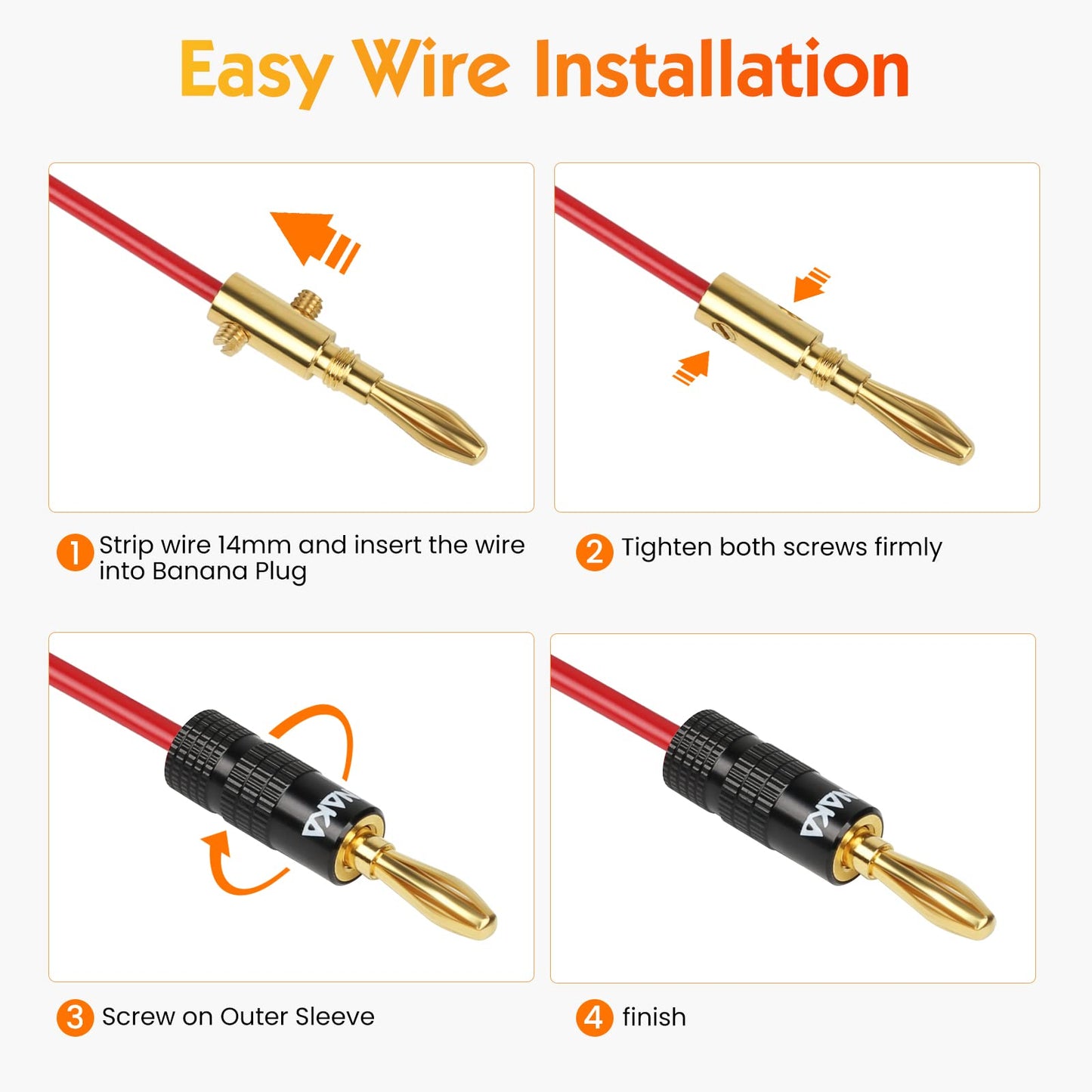 Banana Plugs with Dual Set Screws,Black and Red Aluminum Shell,6 Pairs