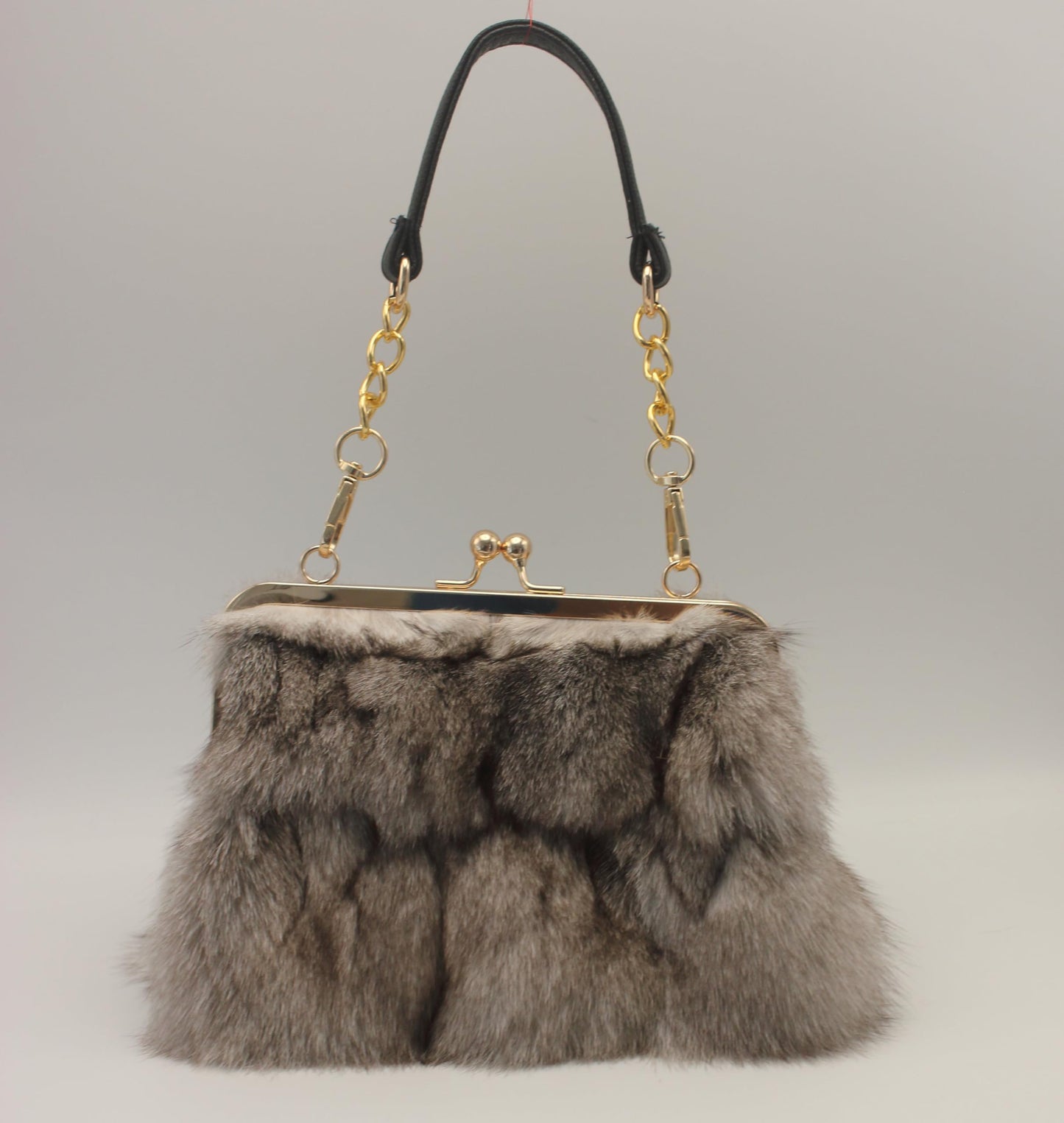 Luxurious Fashion Natural Fox Fur with Hair Handbag for Women and Ladies (White, Small) (Gray)